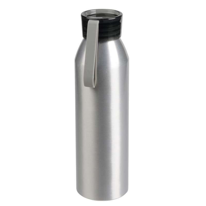 Aluminium waterfles-drinkfles zilver met grijze kunststof schroefdop 650 ml