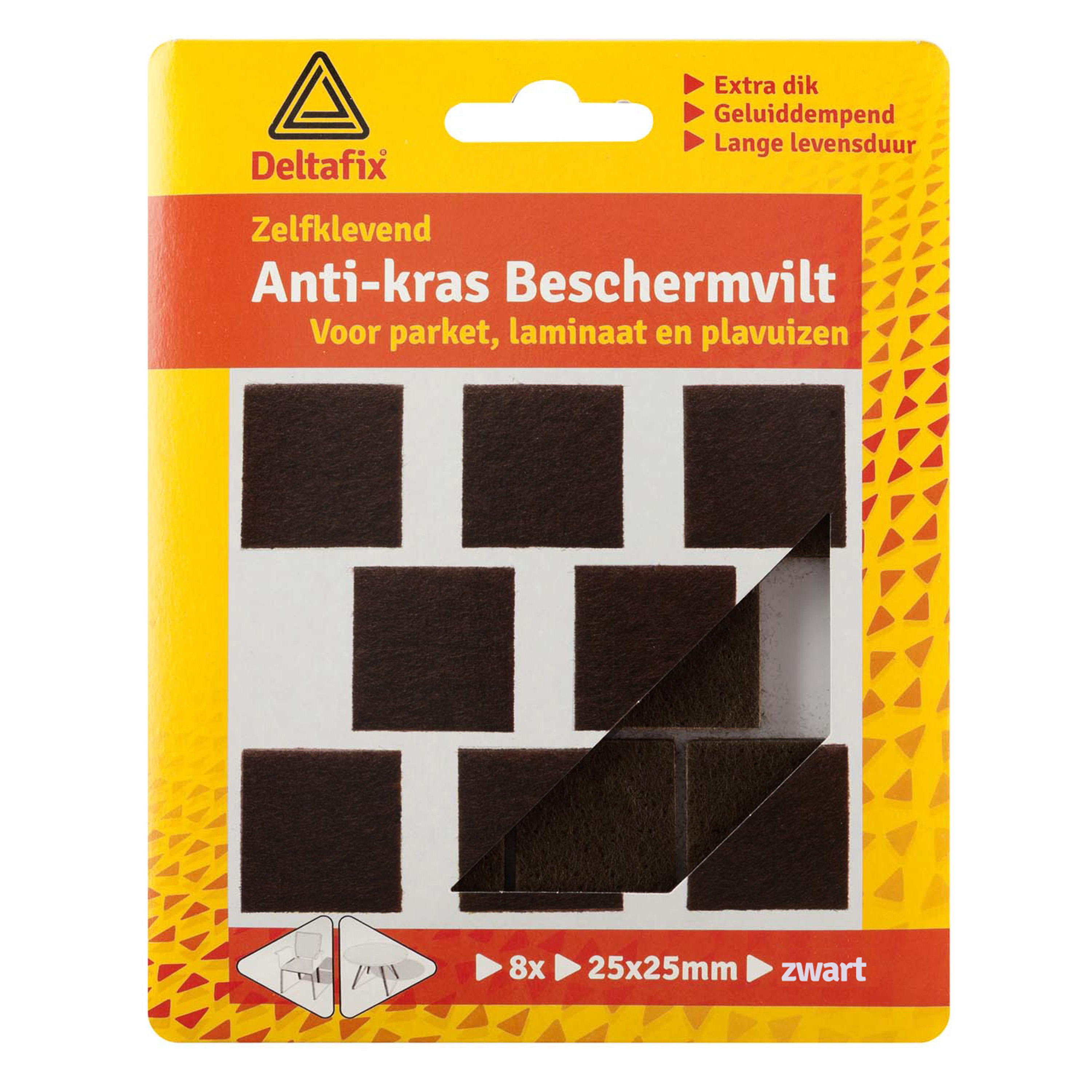 Anti-krasvilt 8x zwart 25 x 25 mm vierkant zelfklevend meubel beschermvilt