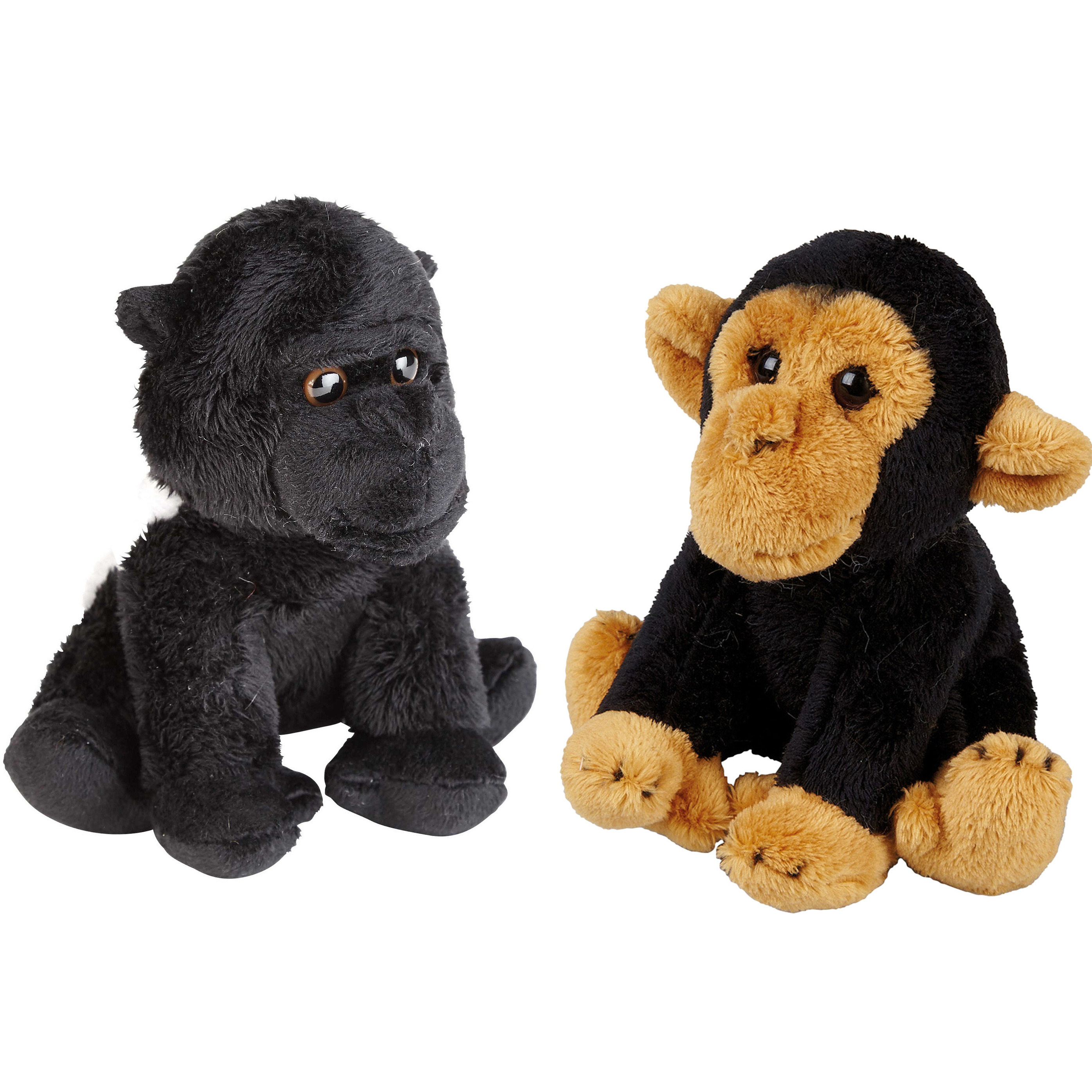 Apen serie zachte pluche knuffels 2x stuks Gorilla en Chimpansee aap van 15 cm