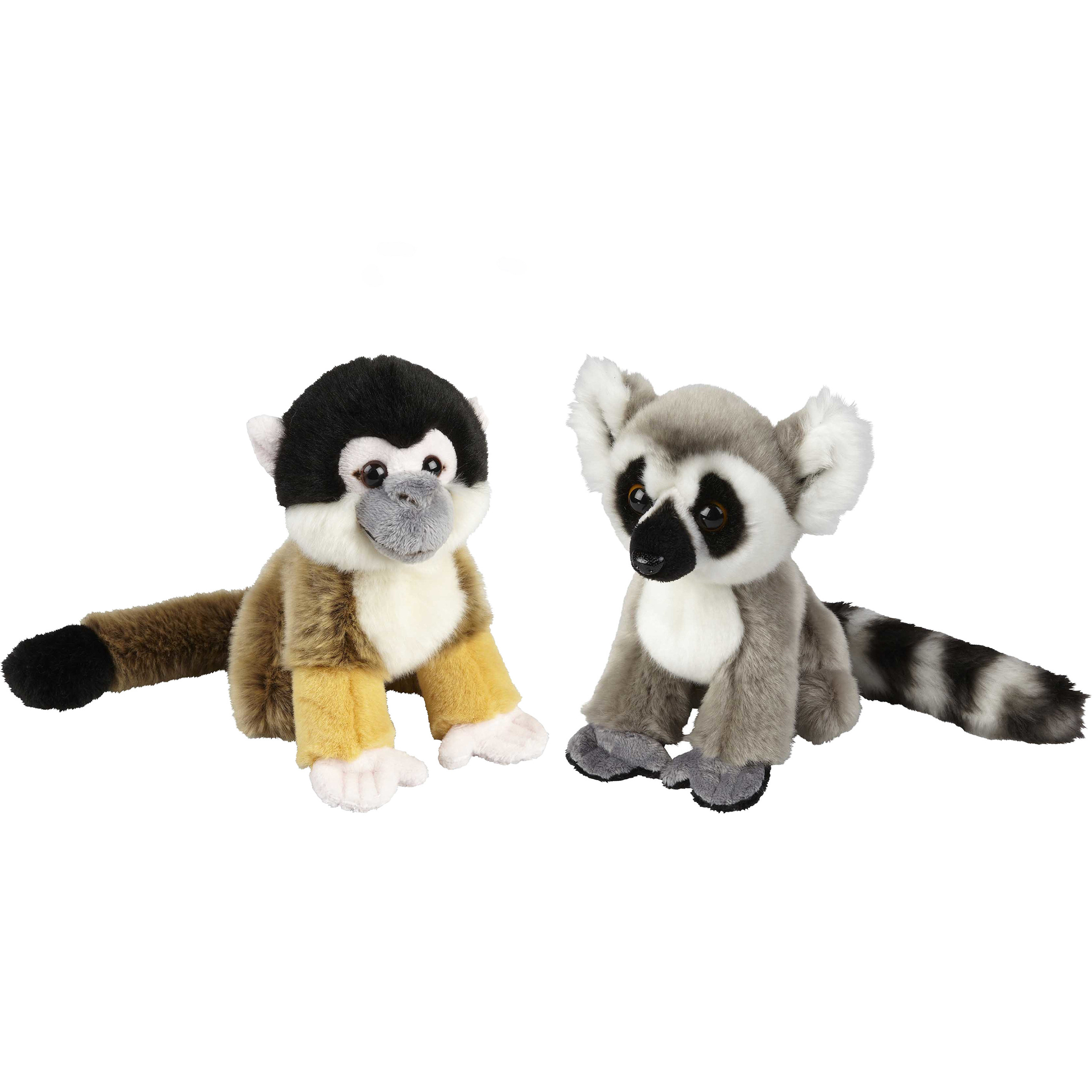 Ravensden Apen serie zachte pluche knuffels 2x stuks - Ringstaart Maki en Squirrel Aapje van 18 cm -