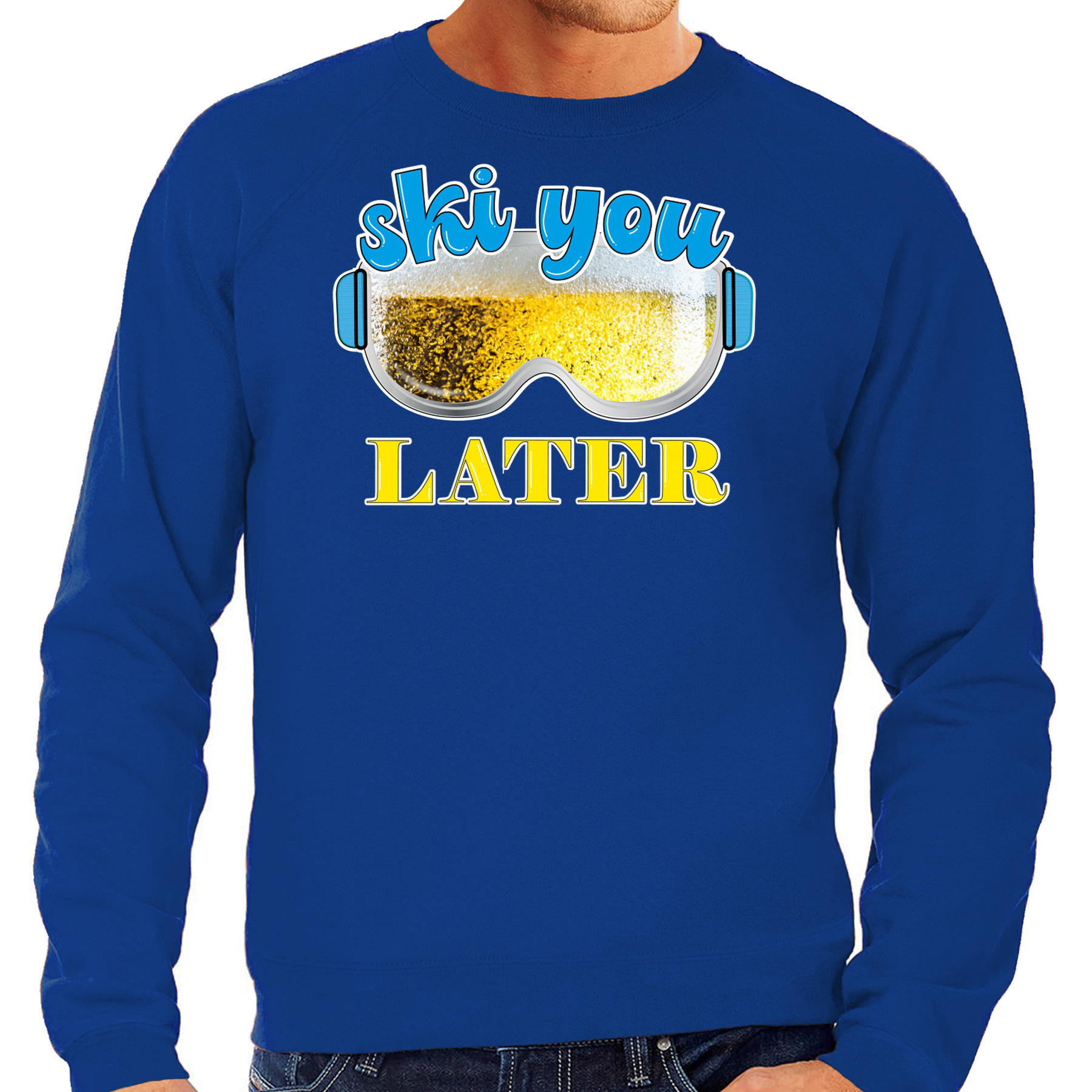 Apres ski sweater voor heren ski you later blauw bier-beer wintersport