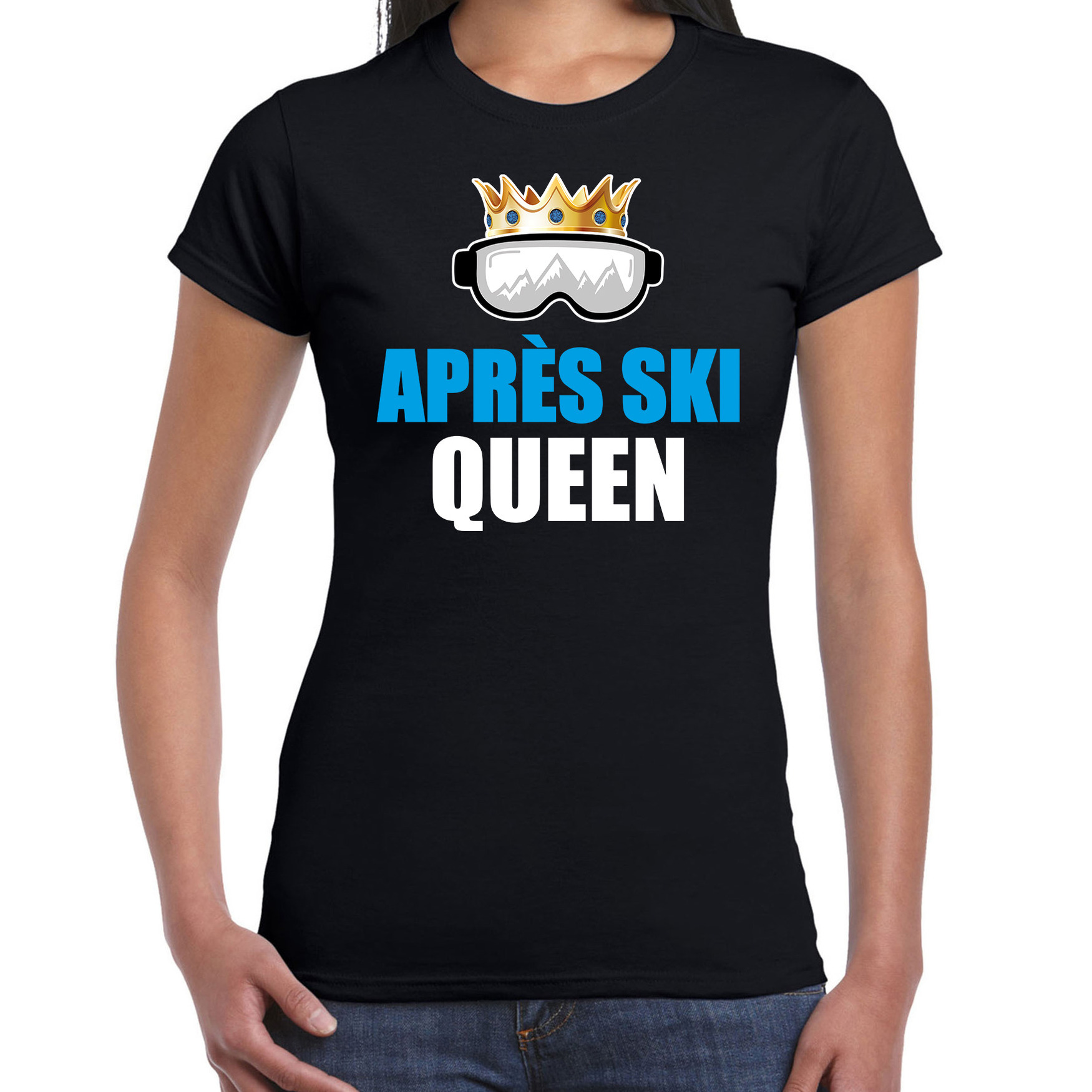 Apres ski t-shirt Apres ski Queen zwart dames Wintersport shirt Foute apres ski outfit