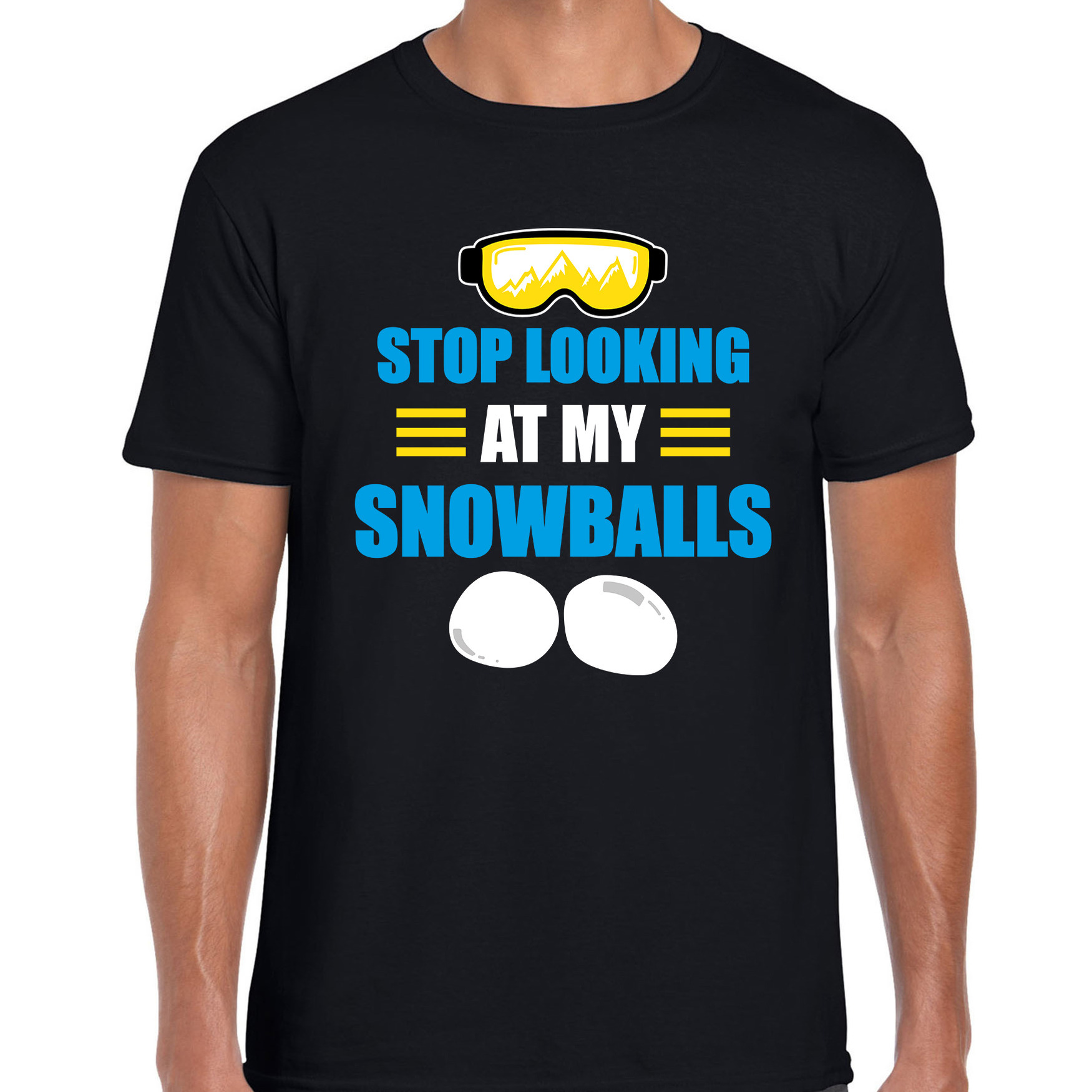 Apres ski t-shirt Stop looking at my snowballs zwart heren Wintersport shirt Foute apres ski ou