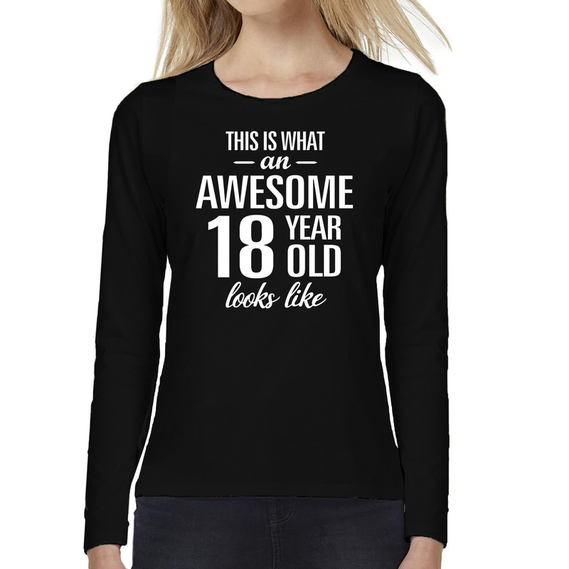 Awesome 18 year-18 jaar cadeau shirt long sleeves zwart dames