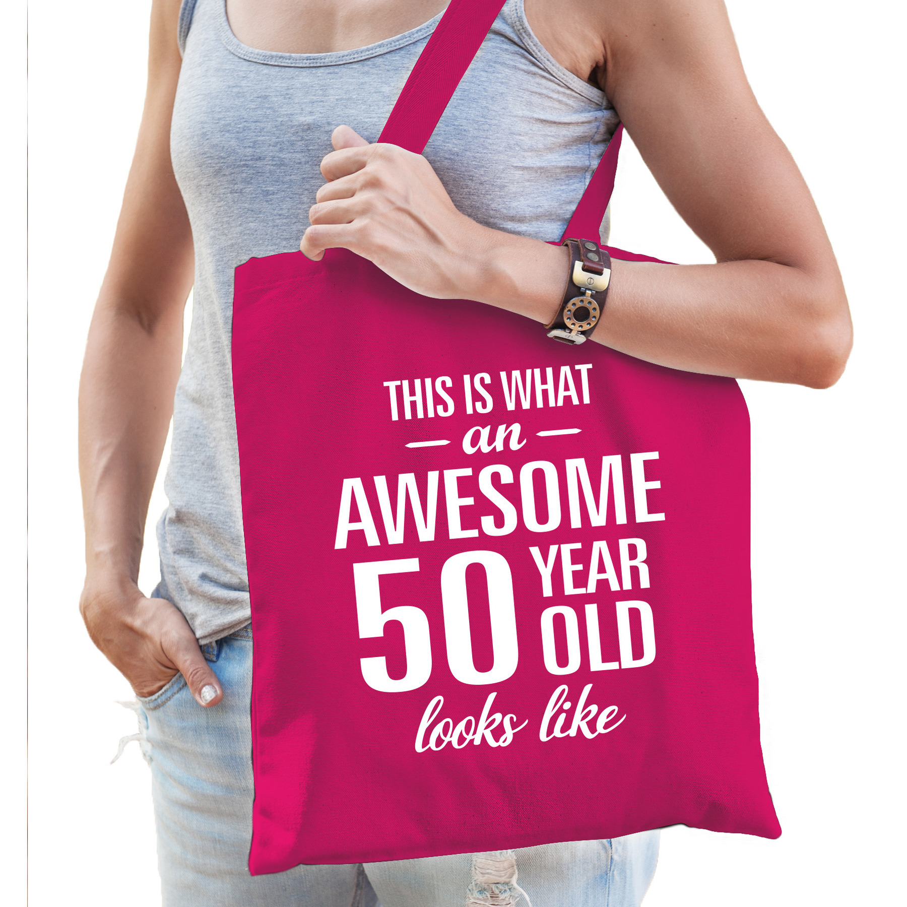 Awesome 50 year-geweldig 50 jaar cadeau tas roze voor dames