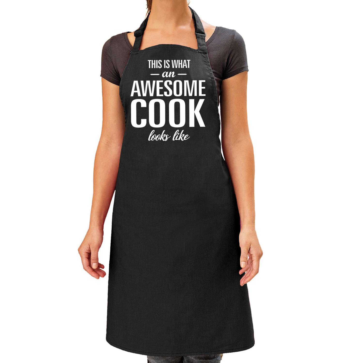 Awesome cook - kok cadeau schort zwart dames -