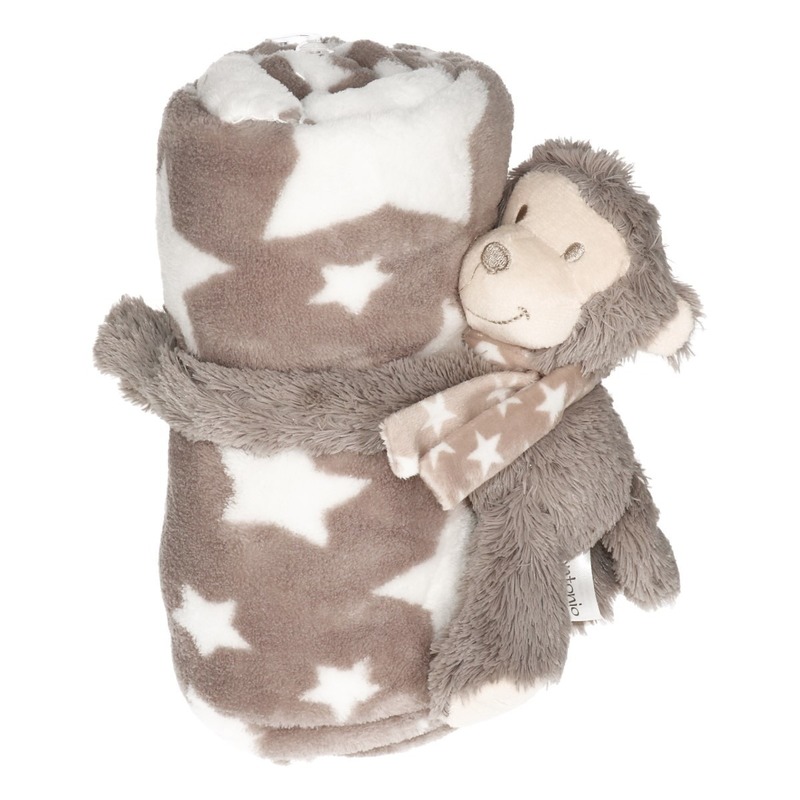 Baby-kinder grijs dekentje met apen knuffel