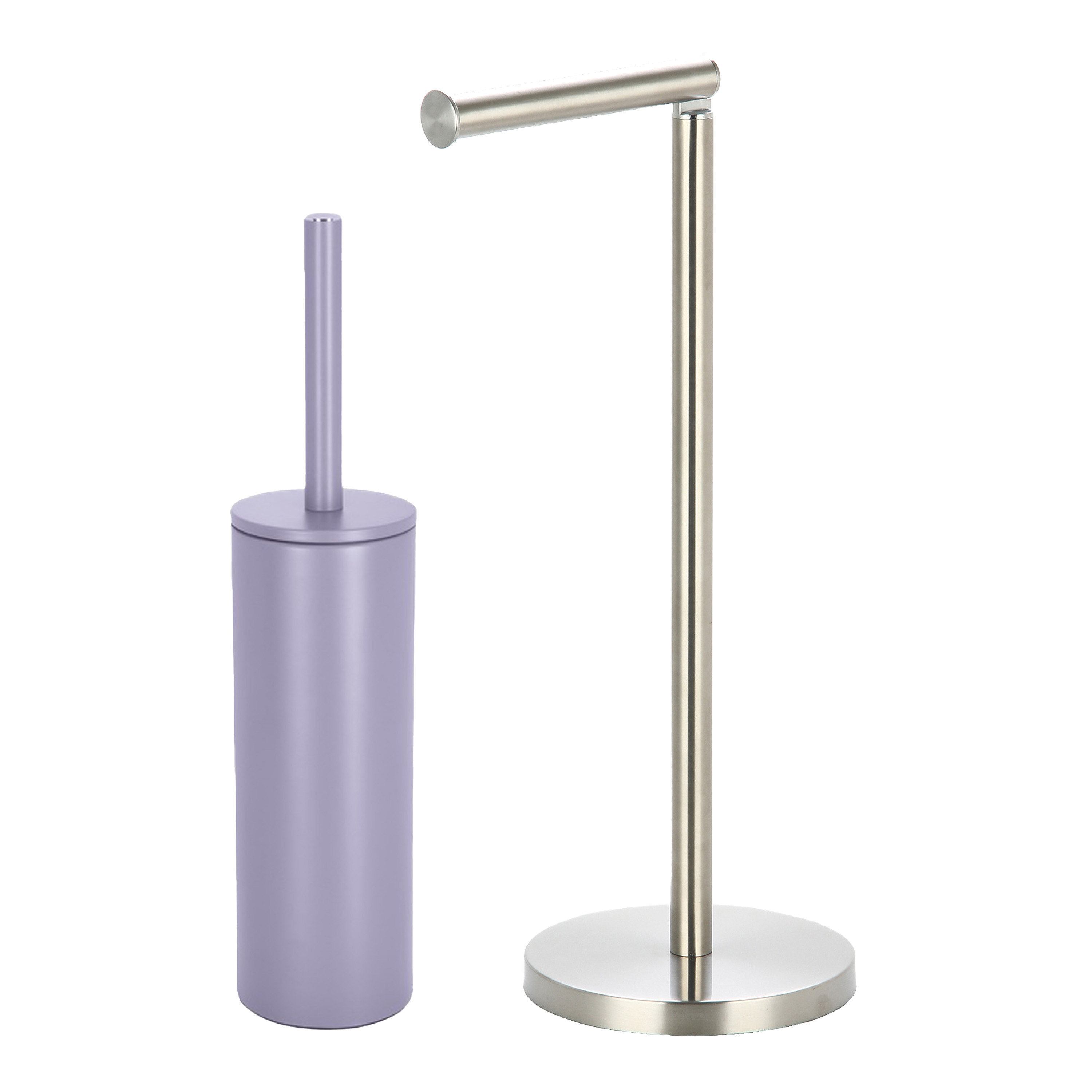 Badkamer accessoires set WC-borstel-toilet rollen houder metaal-porselein lila paars