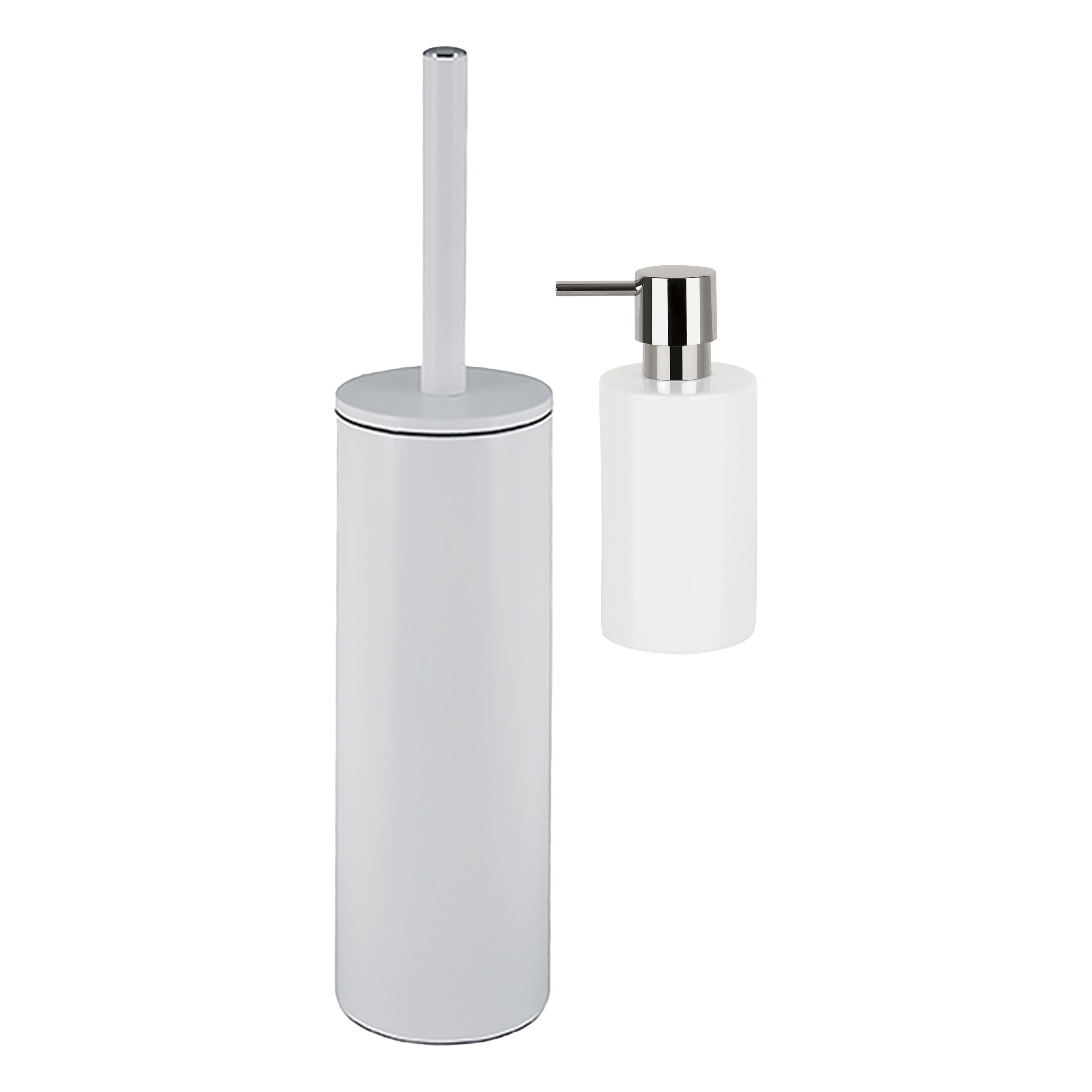 Badkamer accessoires set WC-borstel-zeeppompje metaal-porselein ivoor wit