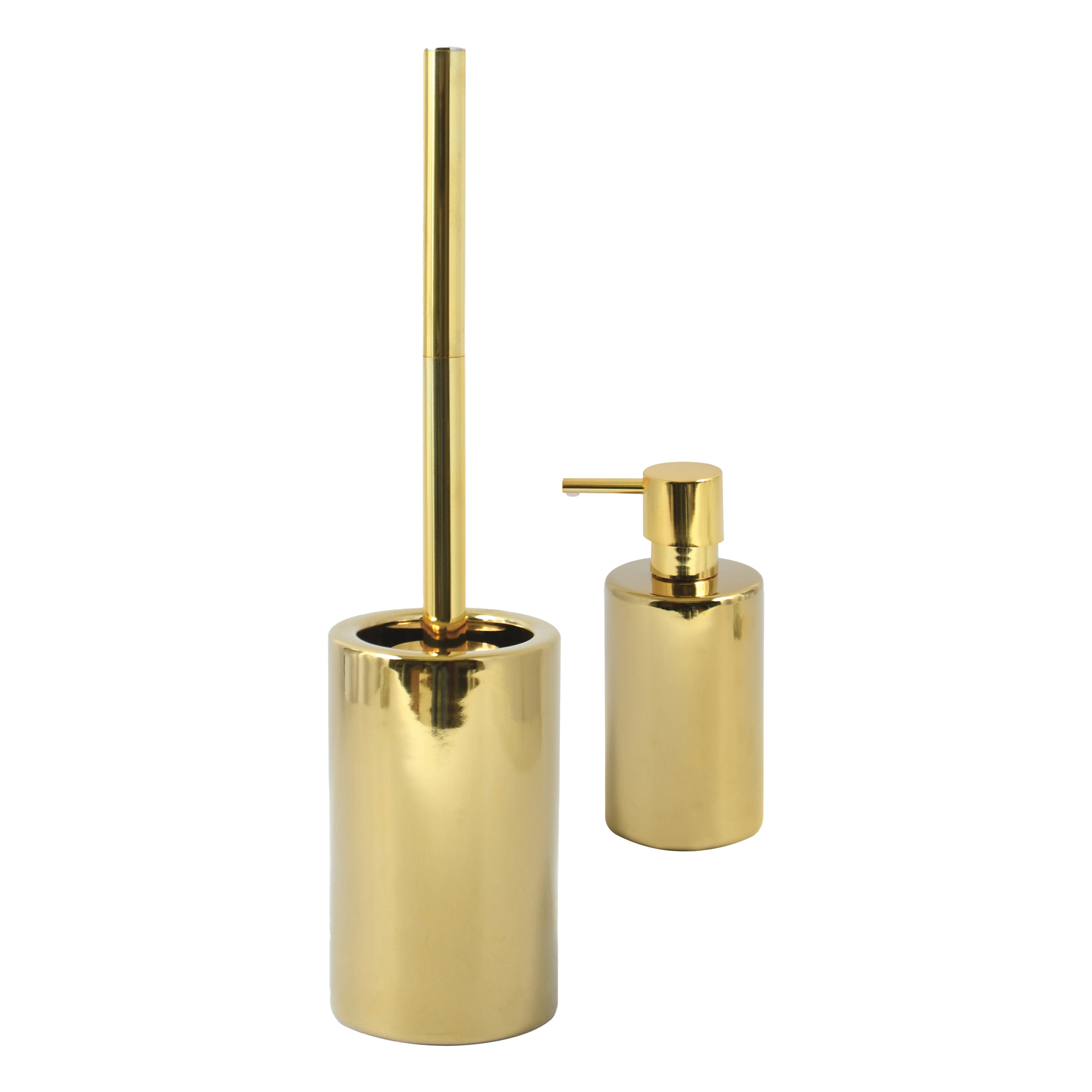 Spirella Badkamer accessoires set - WC-borstel/zeeppompje - porselein - goud - Luxe uitstraling