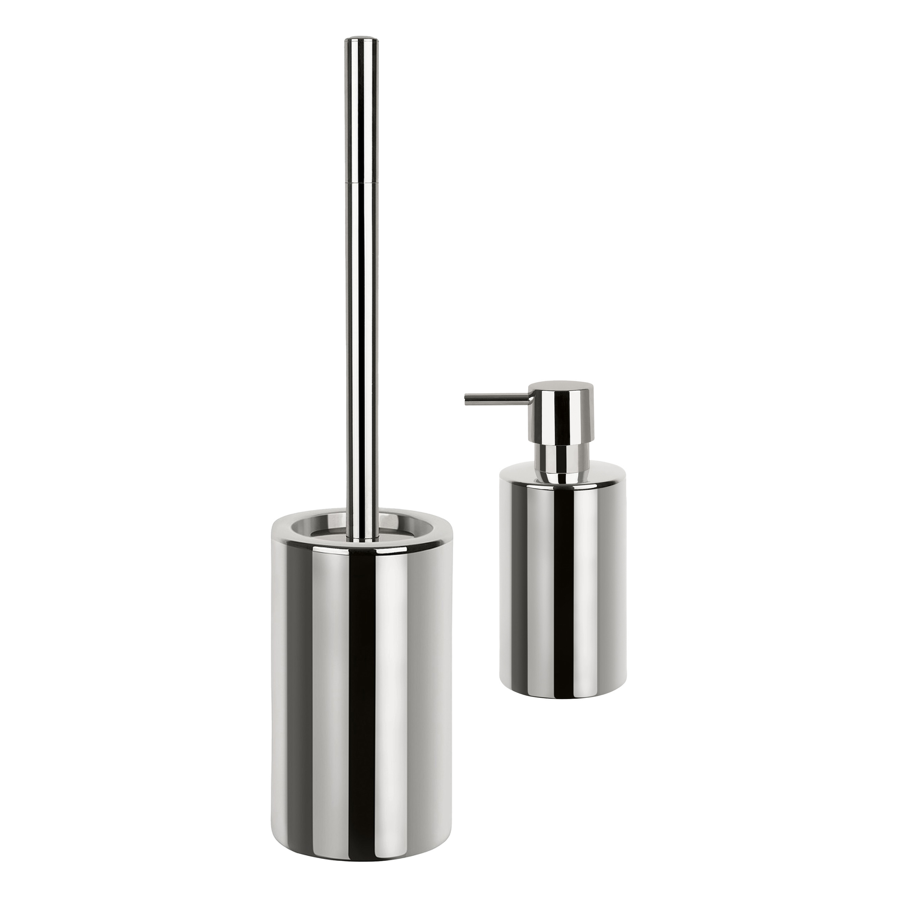 Badkamer accessoires set WC-borstel-zeeppompje porselein zilver