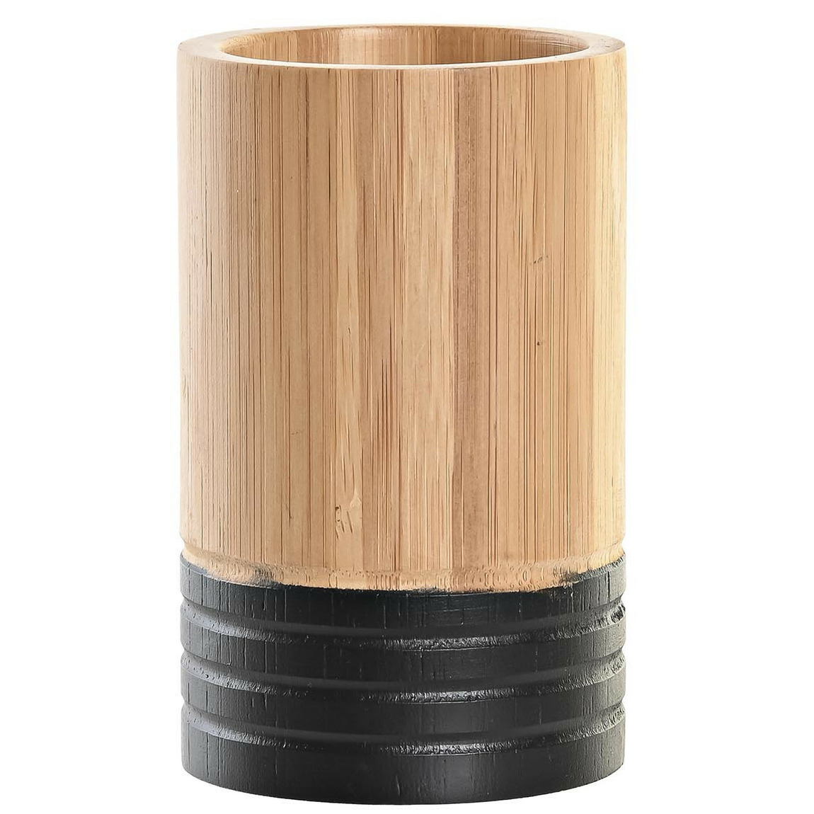 Badkamer tandenborstelhouder-drinkbeker hout-zwart 7 x 11 cm