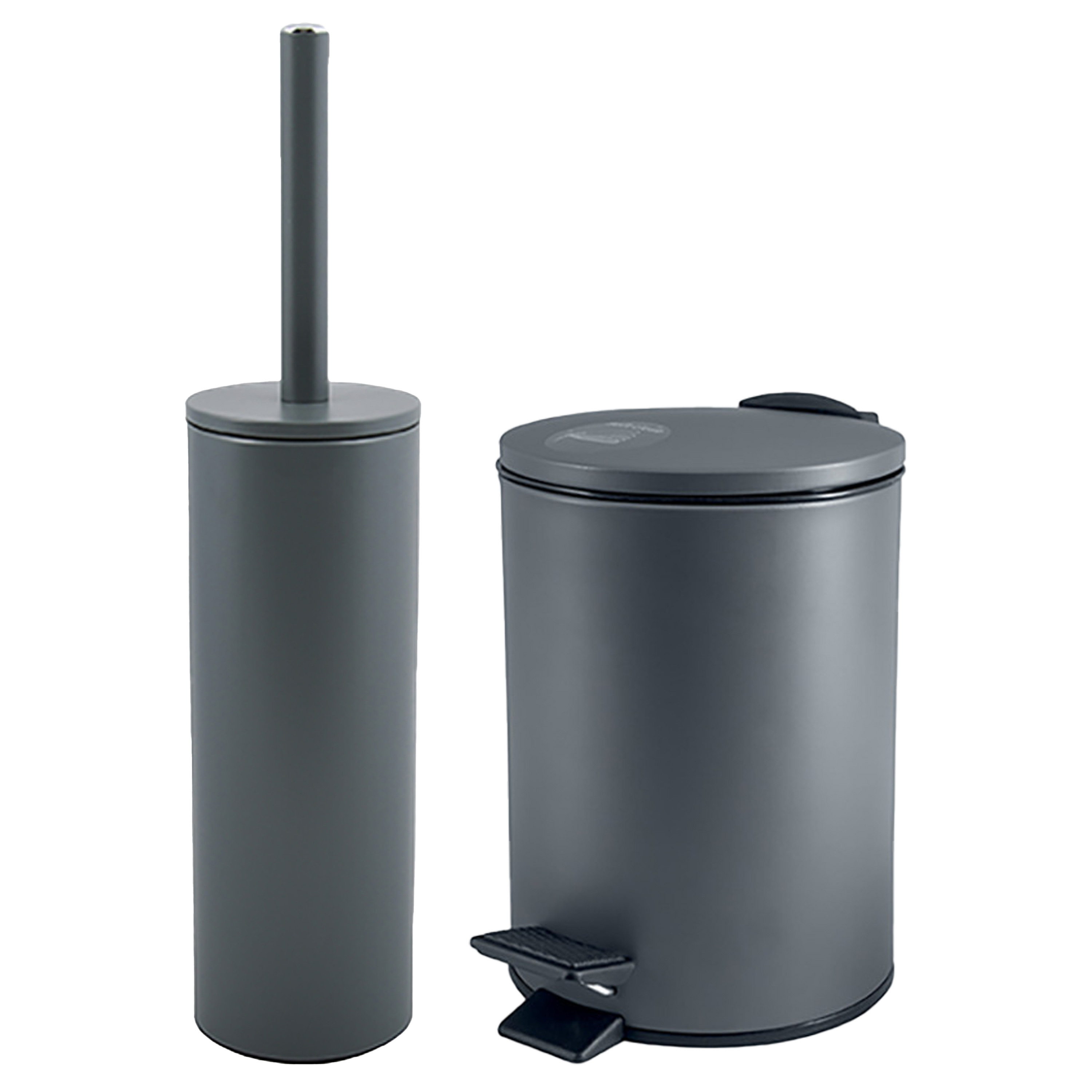Badkamer-toilet accessoires set WC-borstel en pedaalemmer 3L metaal donkergrijs