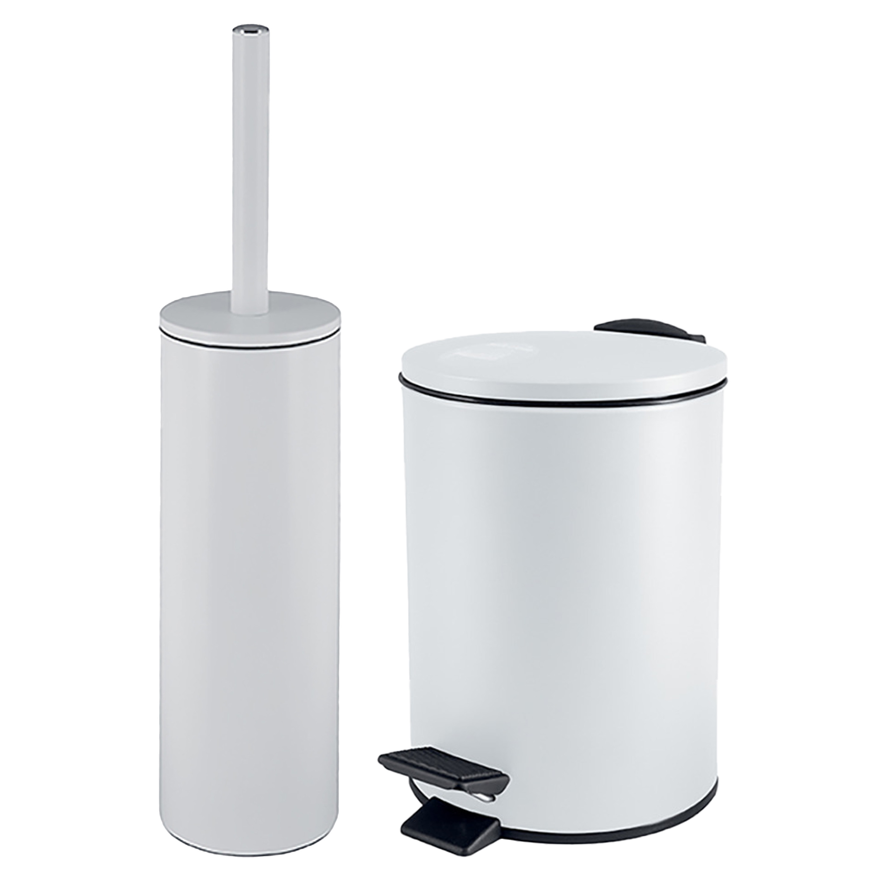 Badkamer-toilet accessoires set WC-borstel en pedaalemmer 5L metaal ivoor wit