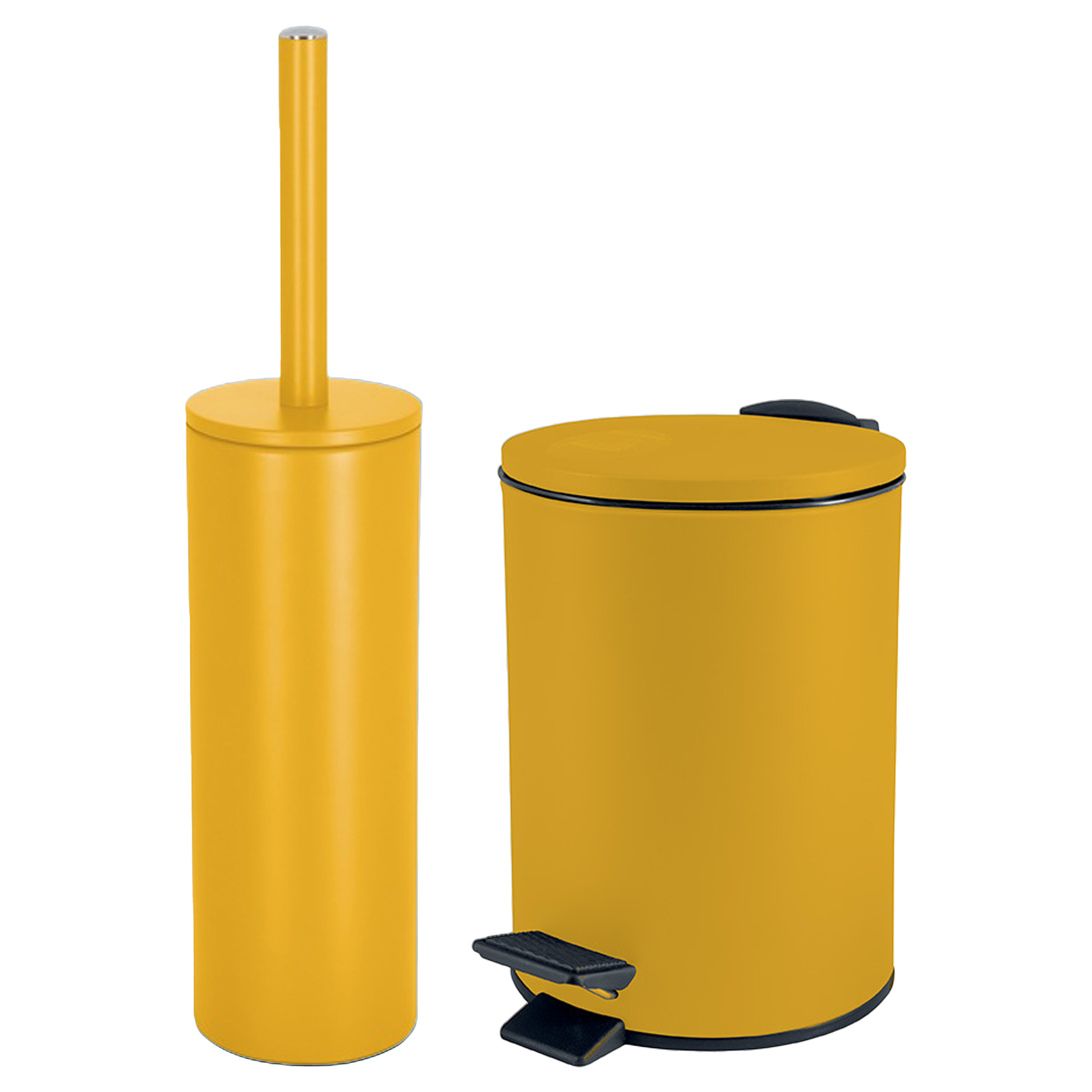 Badkamer-toilet accessoires set WC-borstel en pedaalemmer 5L metaal saffraan geel
