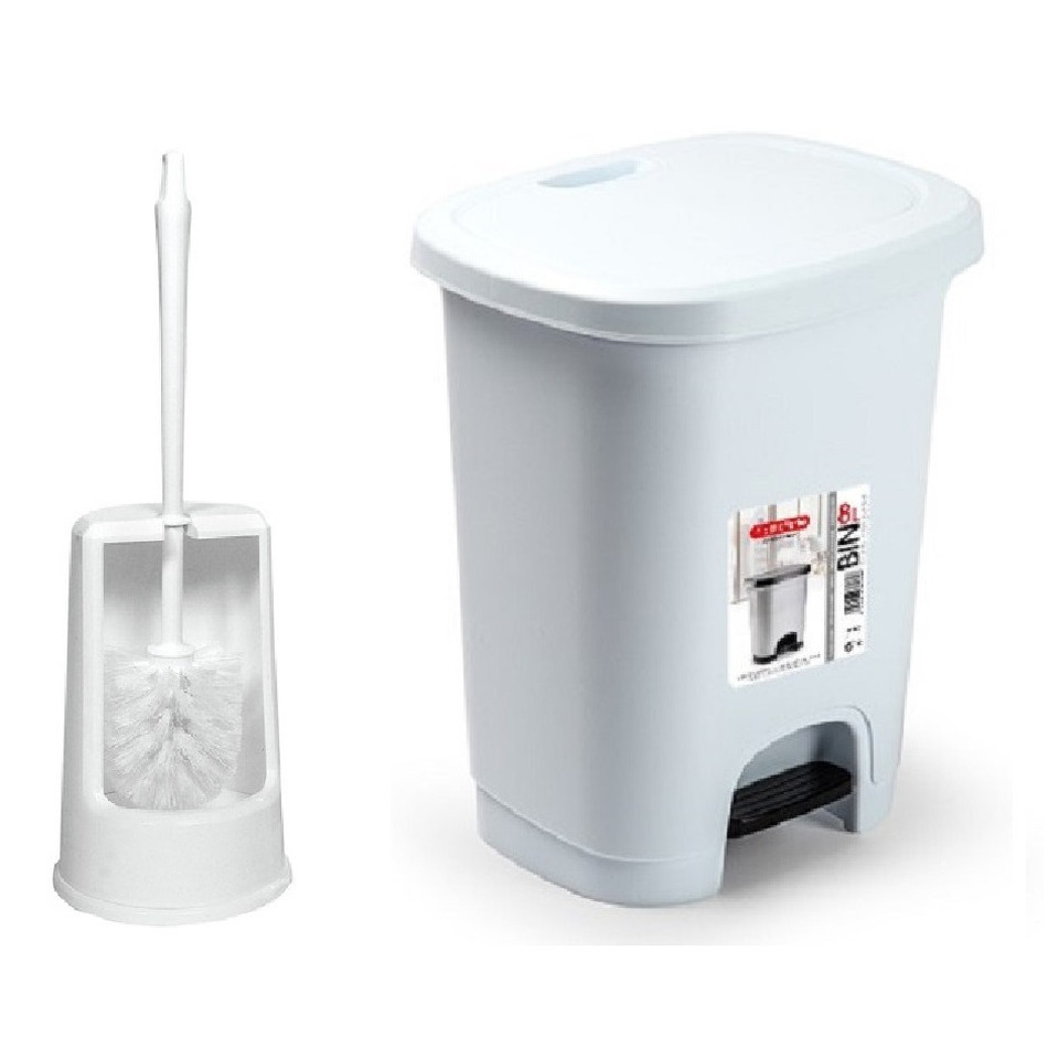 Badkamer-toilet accessoires WC-borstel en pedaalemmer 8L kunststof wit