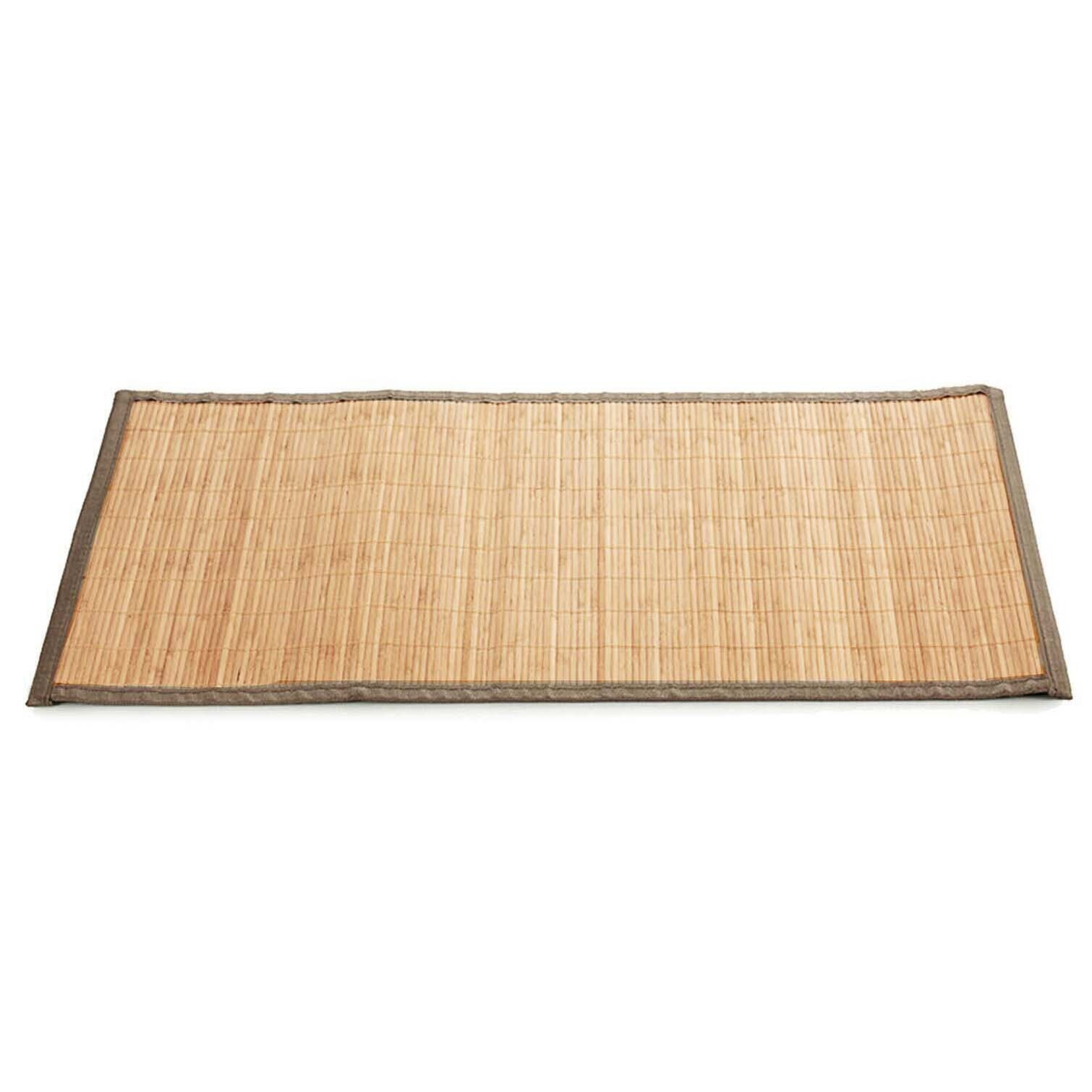 Badkamer vloermat anti-slip lichte bamboe 50 x 80 cm met grijze rand