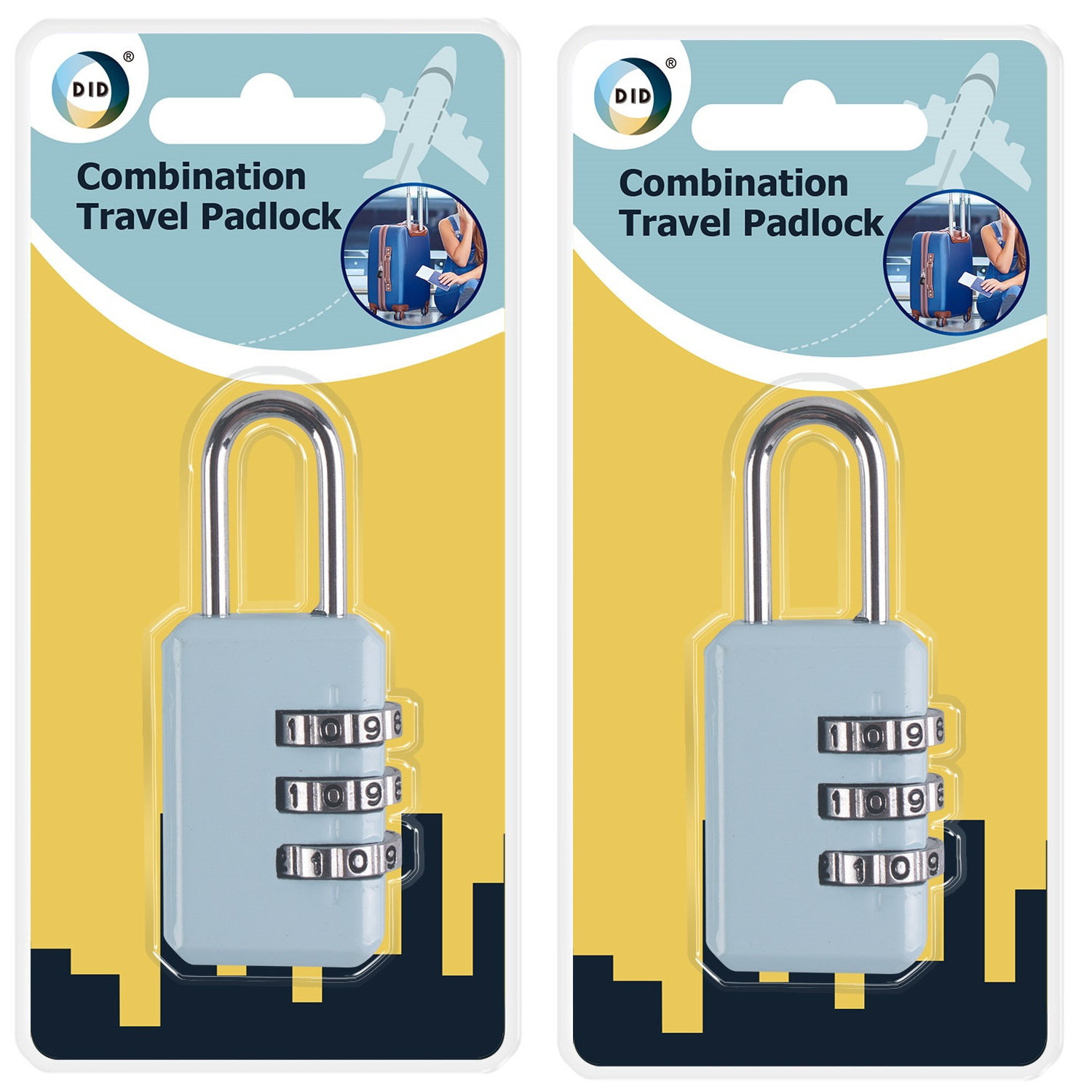 Bagageslot-cijferslot voor reistassen en koffers 2x lichtblauw hangslot