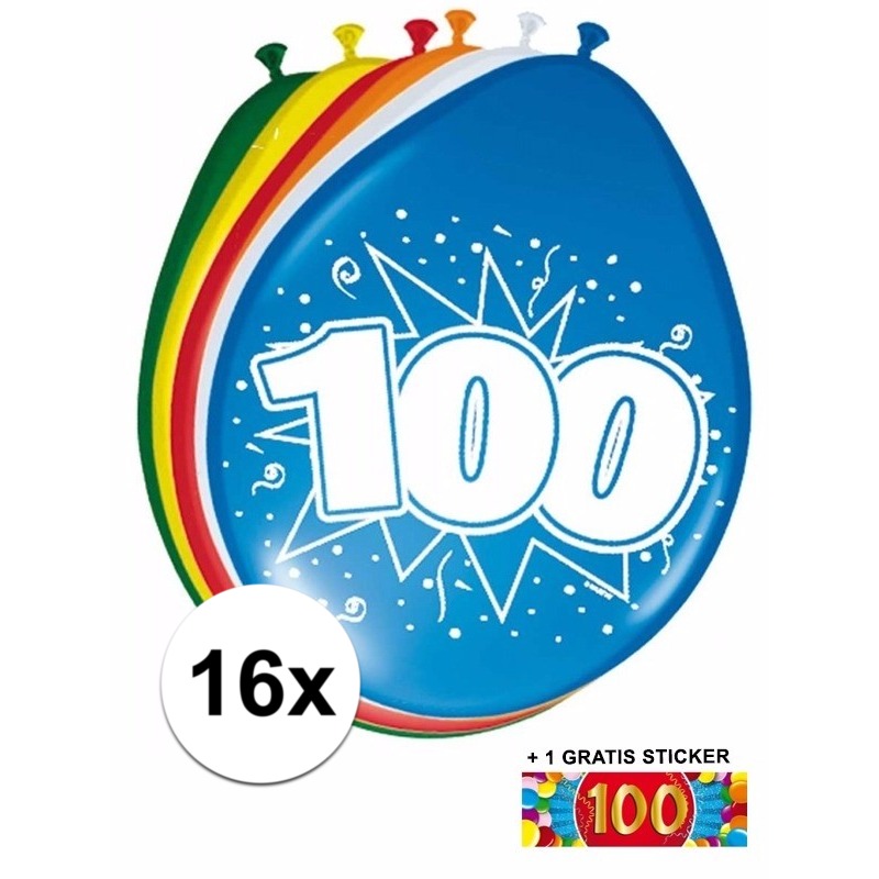 Ballonnen 100 jaar van 30 cm 16 stuks + gratis sticker -