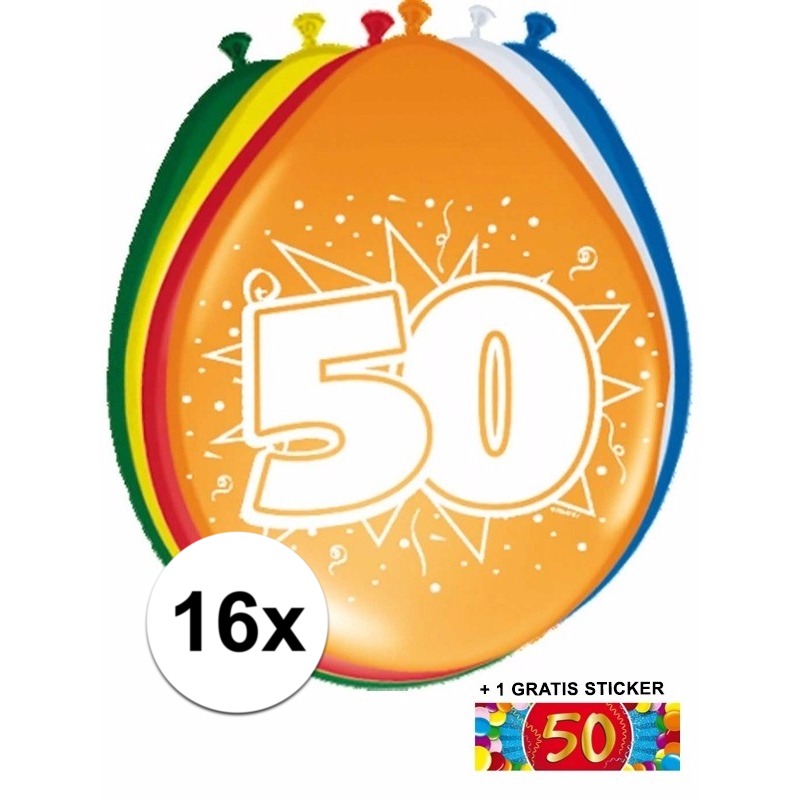 Ballonnen 50 jaar van 30 cm 16 stuks + gratis sticker -