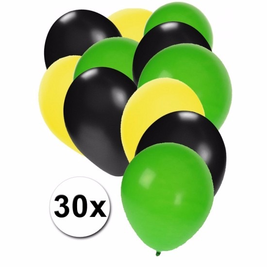 Ballonnen geel-zwart-groen 30 stuks