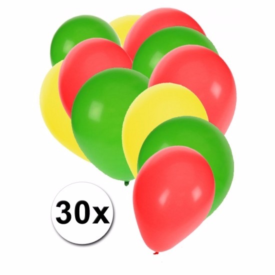 Ballonnen groen-geel-rood 30 stuks