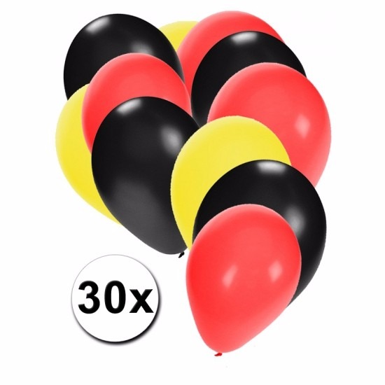 Ballonnen zwart-geel-rood 30 stuks