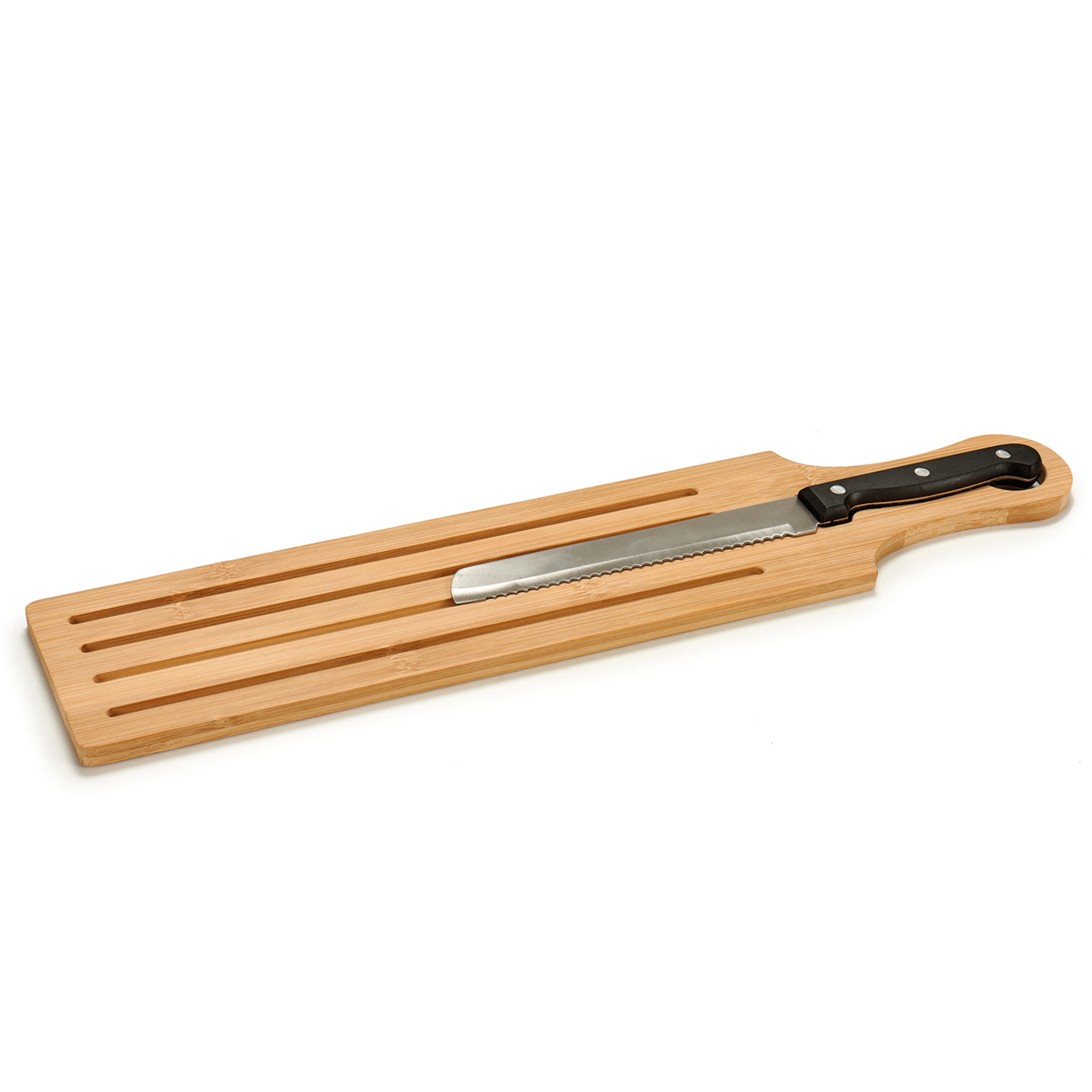 Bamboe houten broodplank/snijplank/serveerplank met mes 50 x 10 cm -