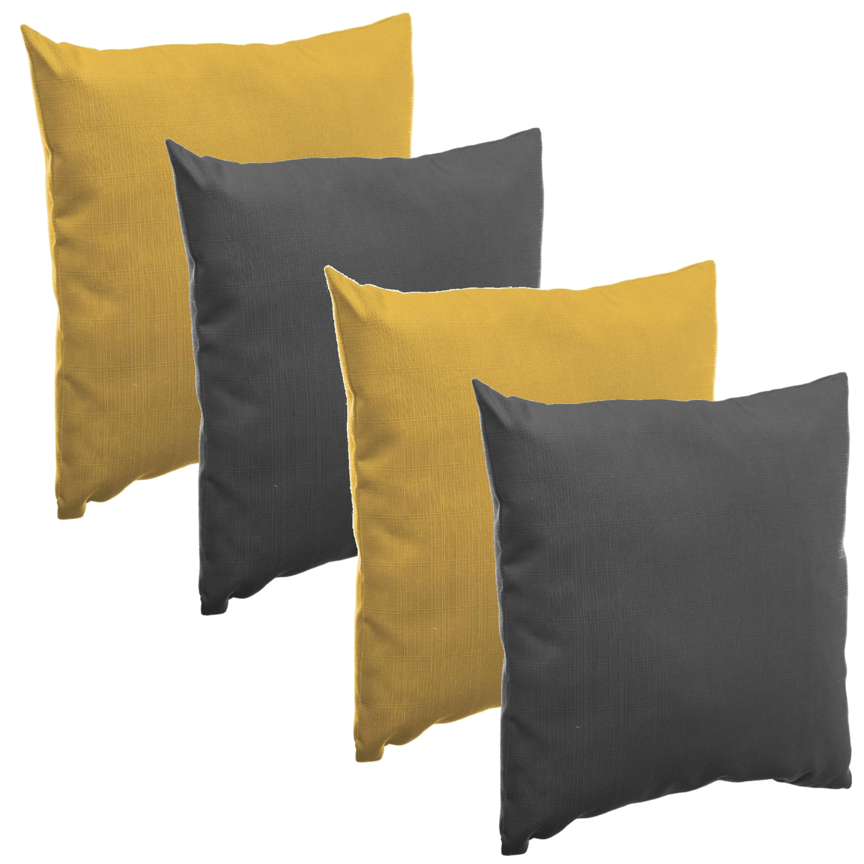 Bank-sier-tuin kussens voor binnen-buiten set 4x stuks mosterd geel-antraciet 40 x 40 cm