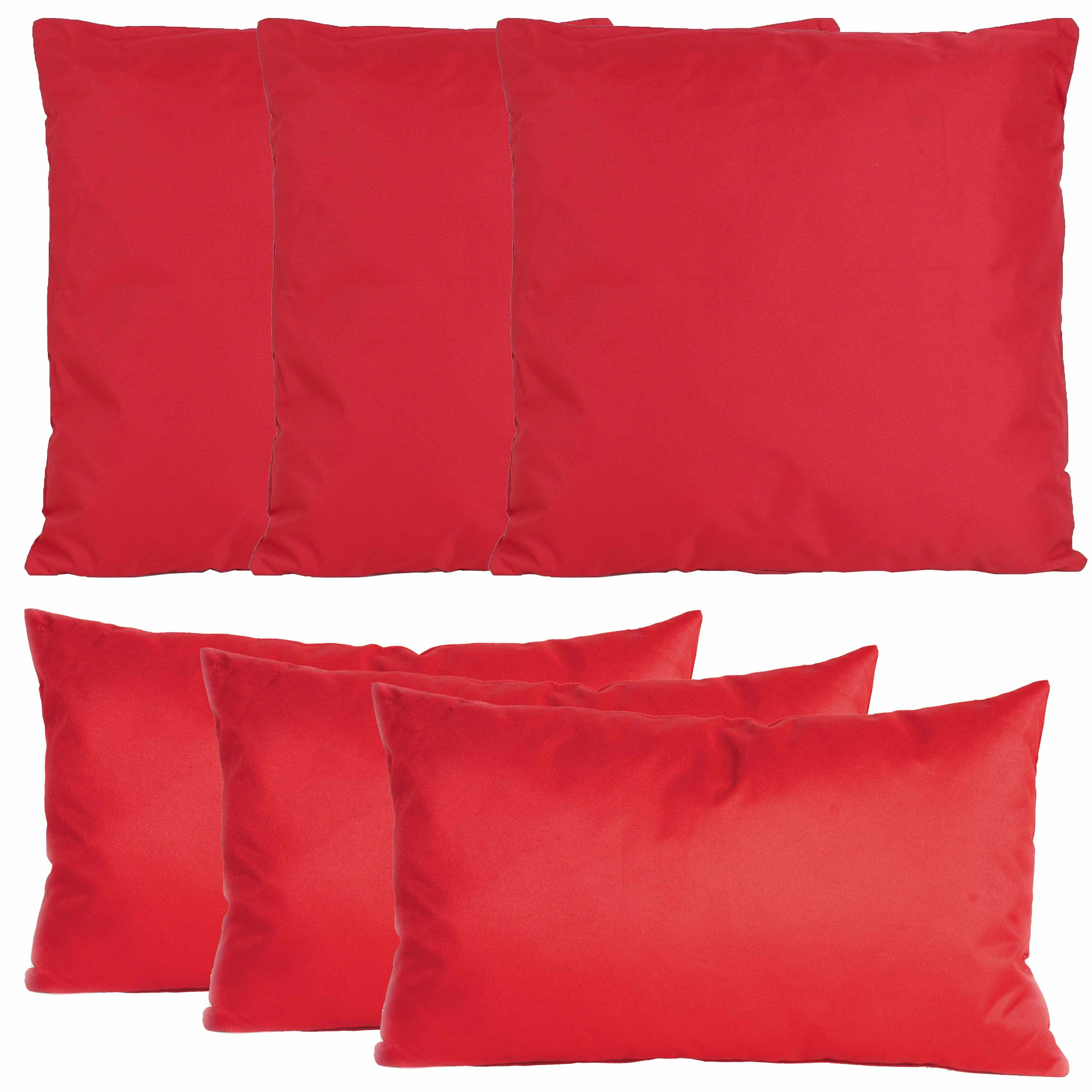 Bank-tuin kussens set binnen-buiten 6x stuks rood In 2 formaten laag-hoog