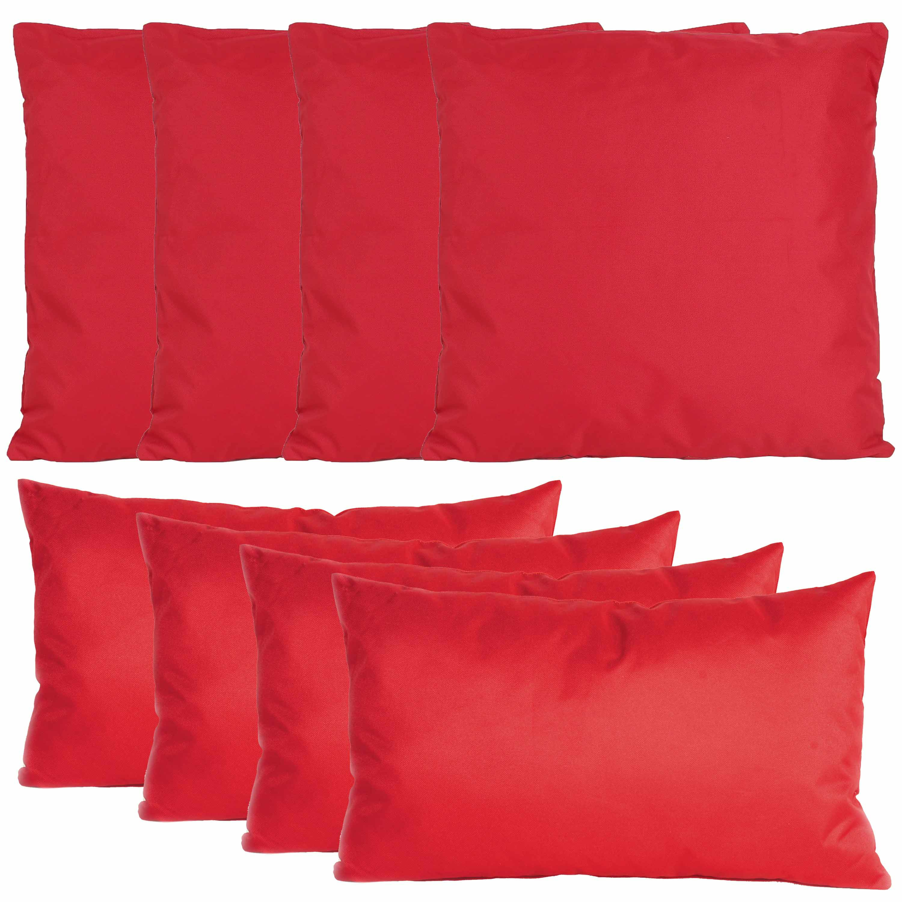Bank-tuin kussens set binnen-buiten 8x stuks rood In 2 formaten laag-hoog