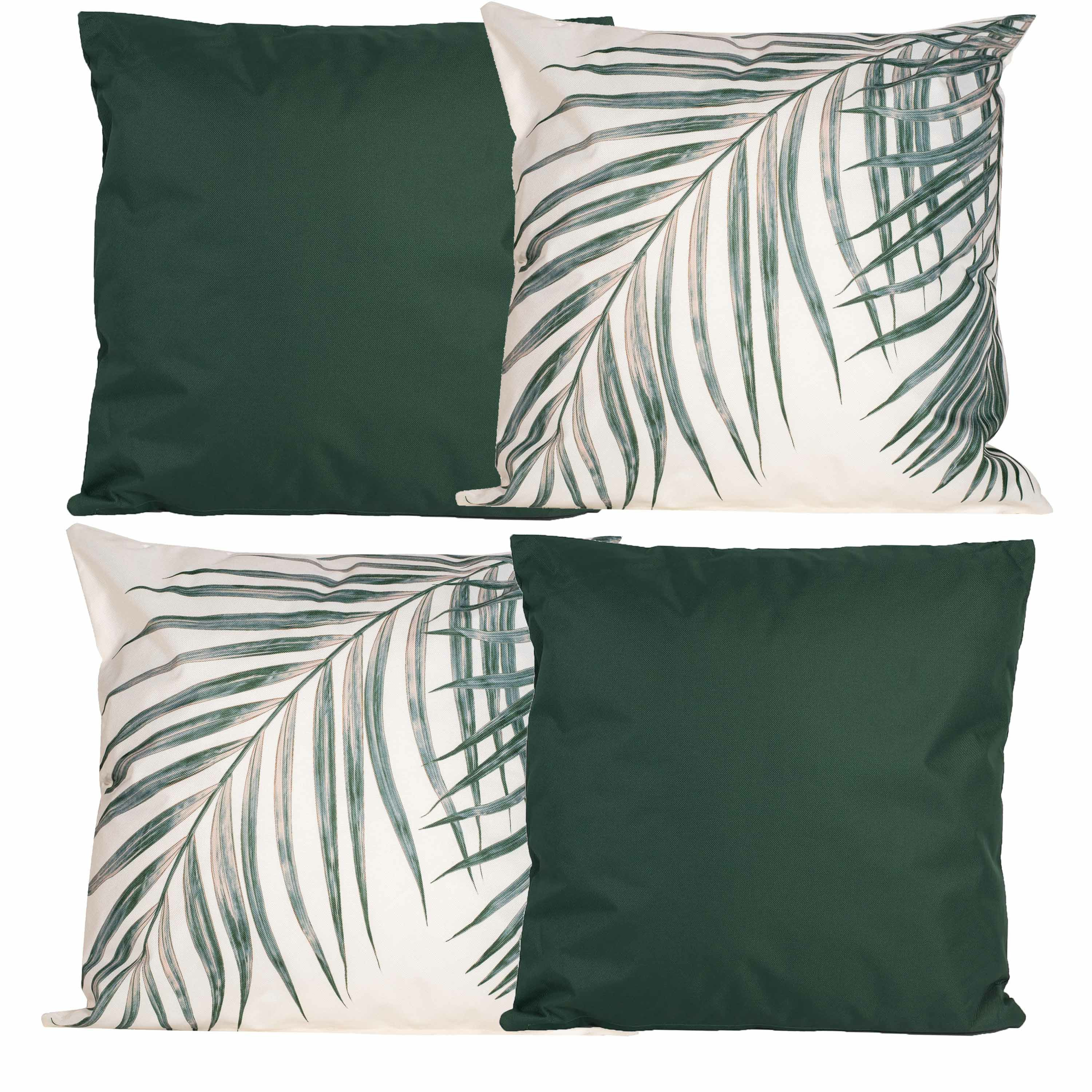 Bank-tuin kussens set voor binnen-buiten 4x stuks groen-palm print 45 x 45 cm