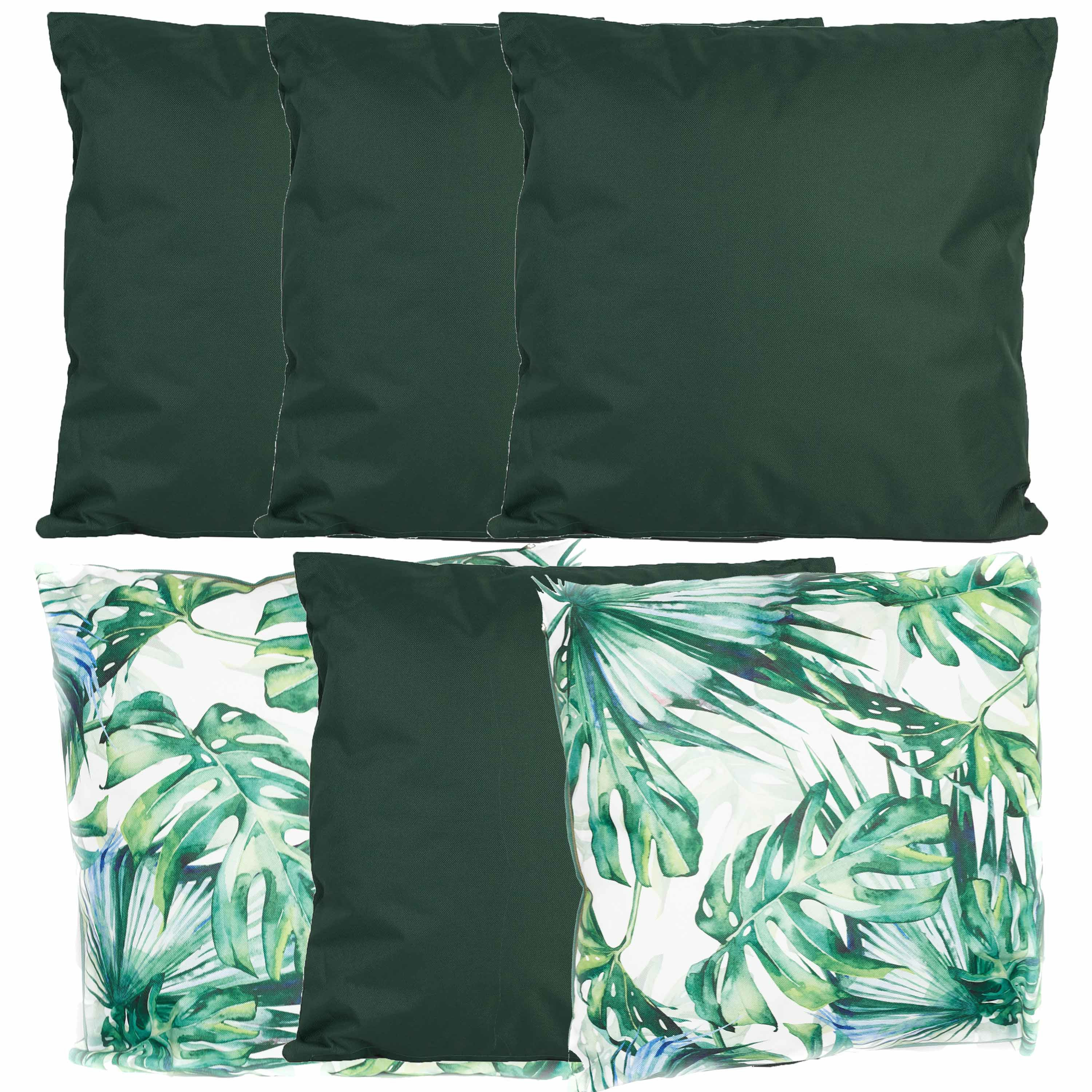 Bank-tuin kussens set voor binnen-buiten 6x stuks groen-palm print 45 x 45 cm