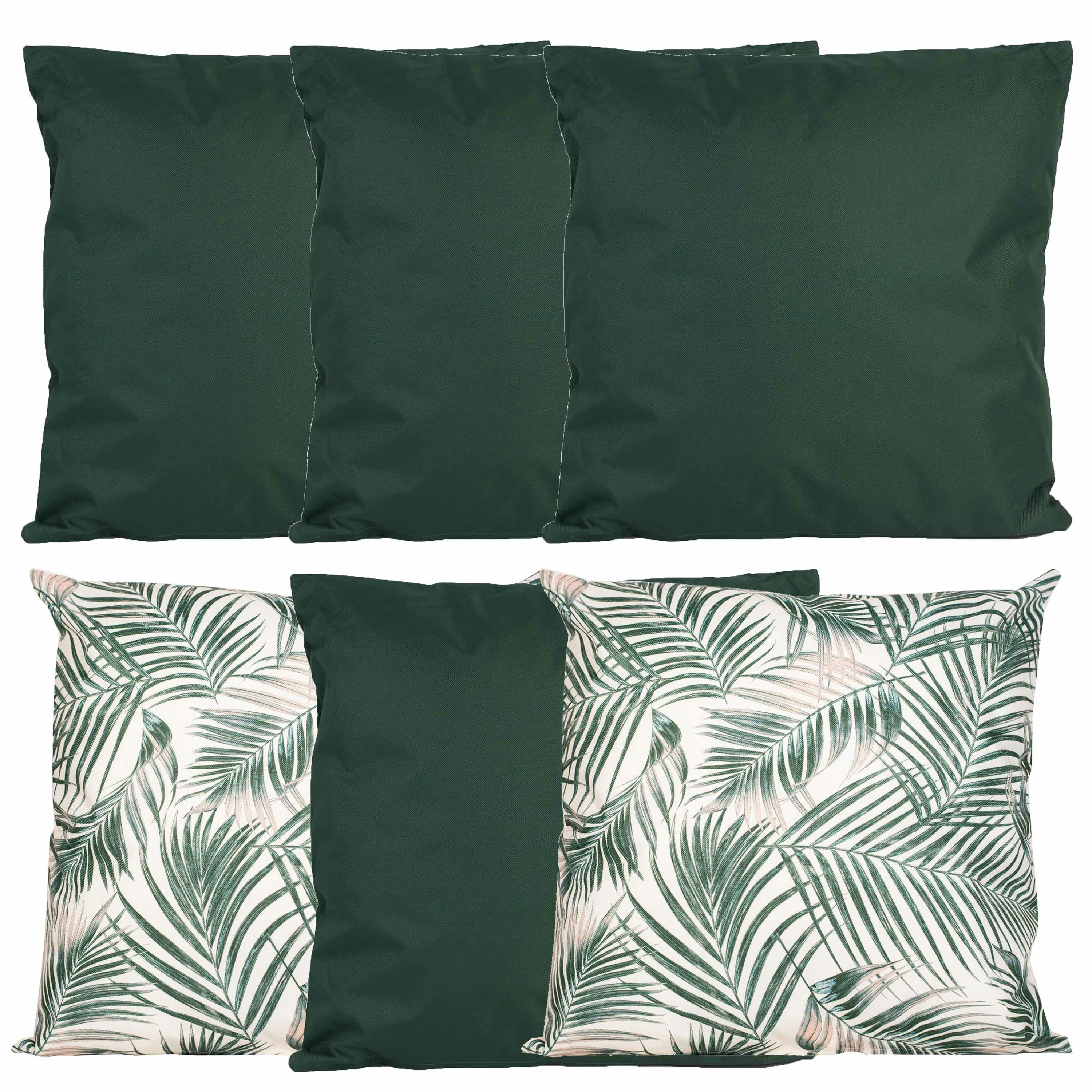 Bank-tuin kussens set voor binnen-buiten 6x stuks groen-palm print 45 x 45 cm