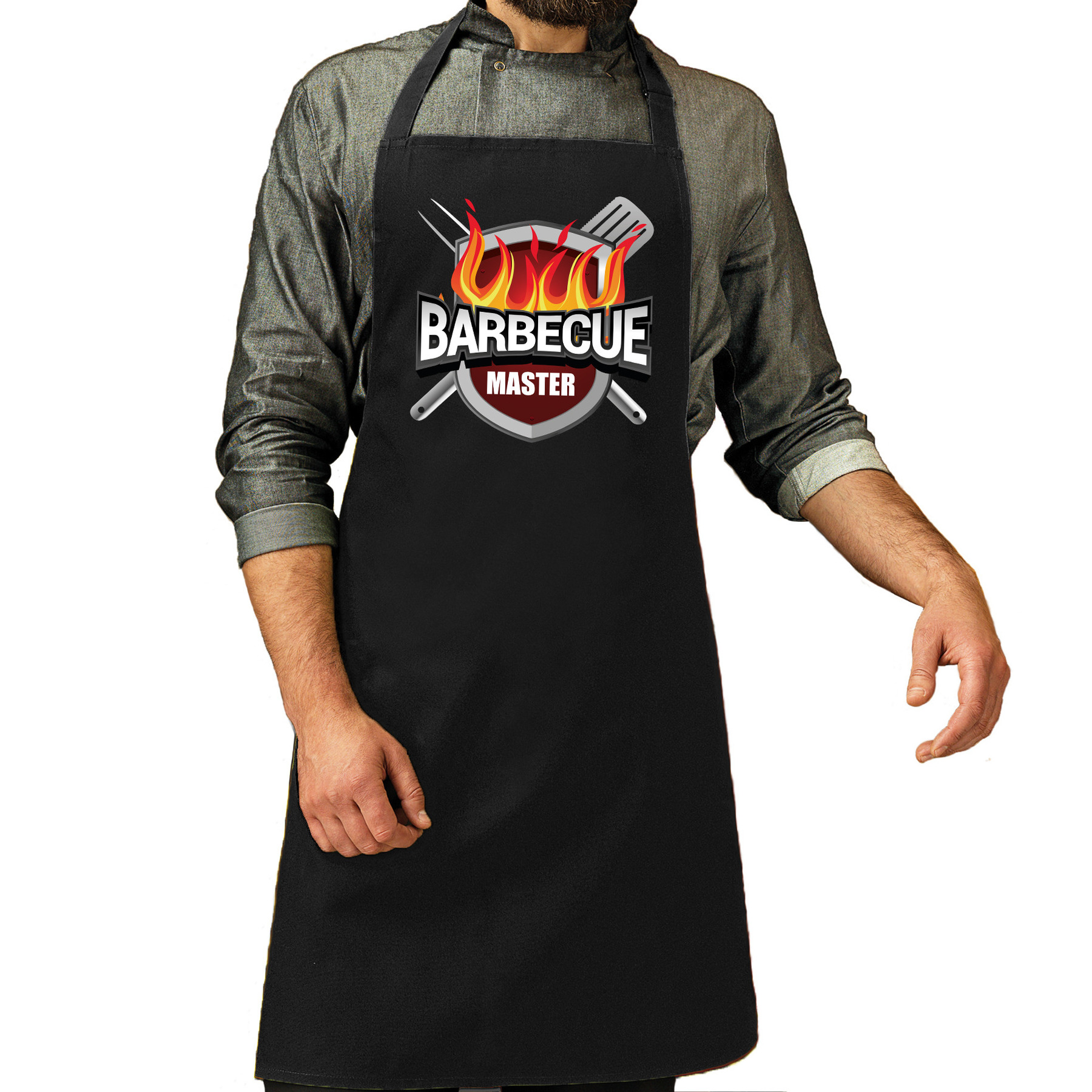 Barbecue master bbq schort - keukenschort zwart heren -
