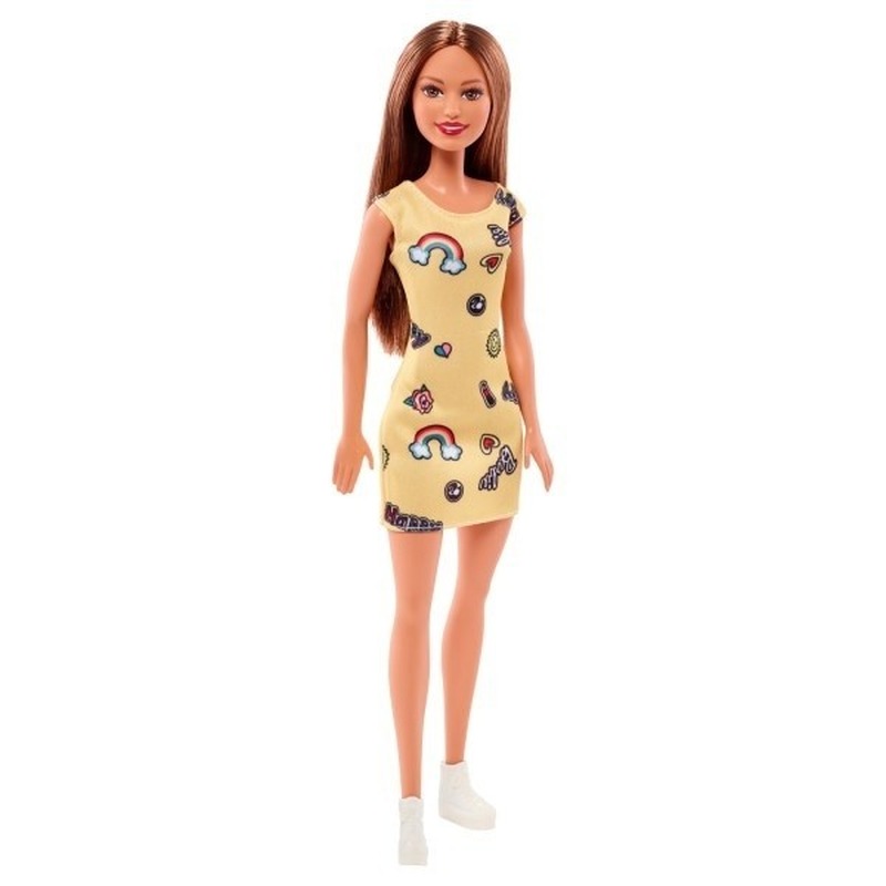 Barbie pop lichtbruin haar met gele jurk