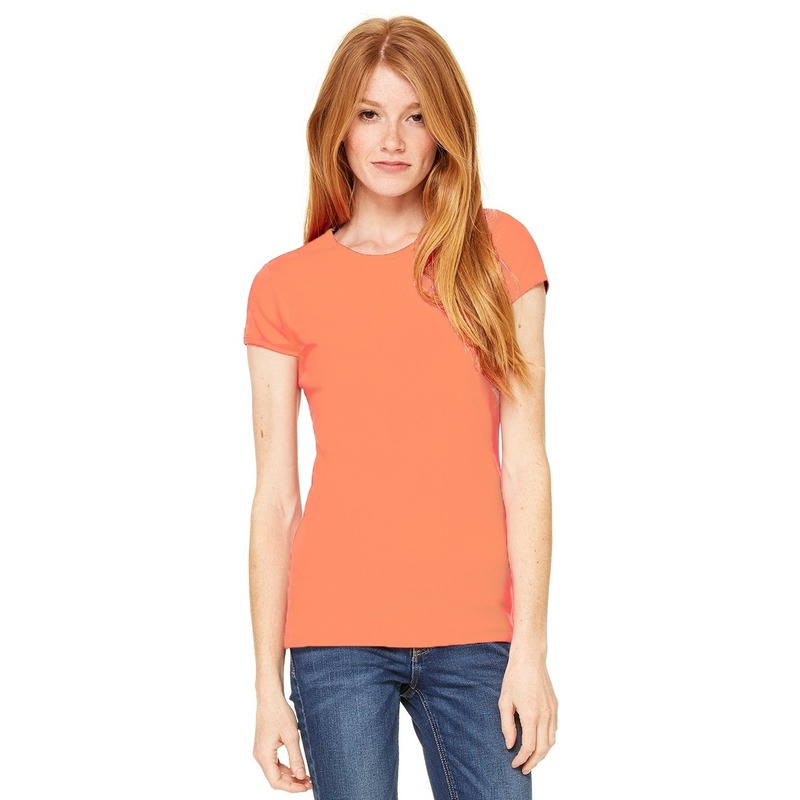 Basic t-shirt koraal oranje met ronde hals voor dames L -