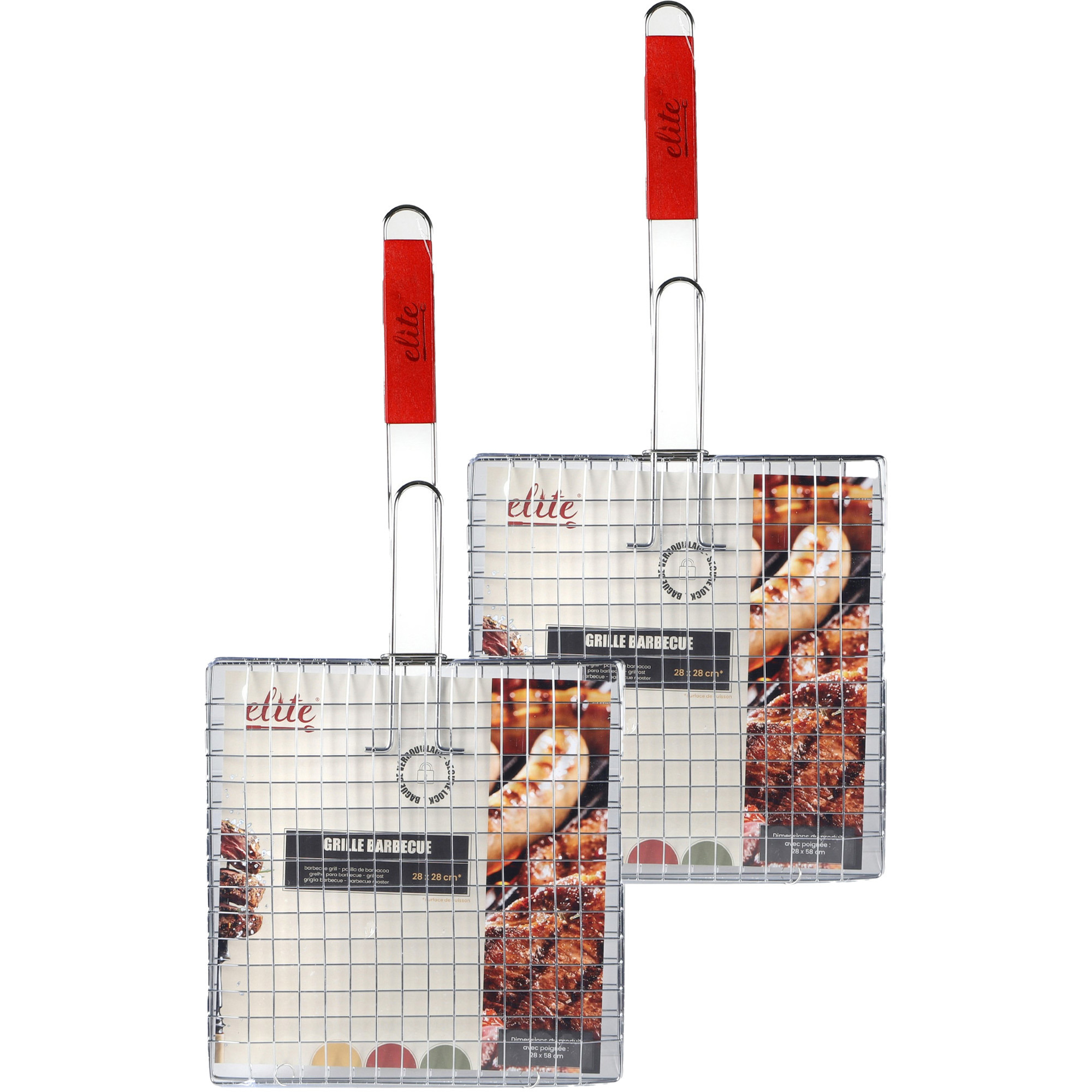 BBQ-barbecue rooster 2x klem grill metaal-hout 28 x 58 x 1 cm