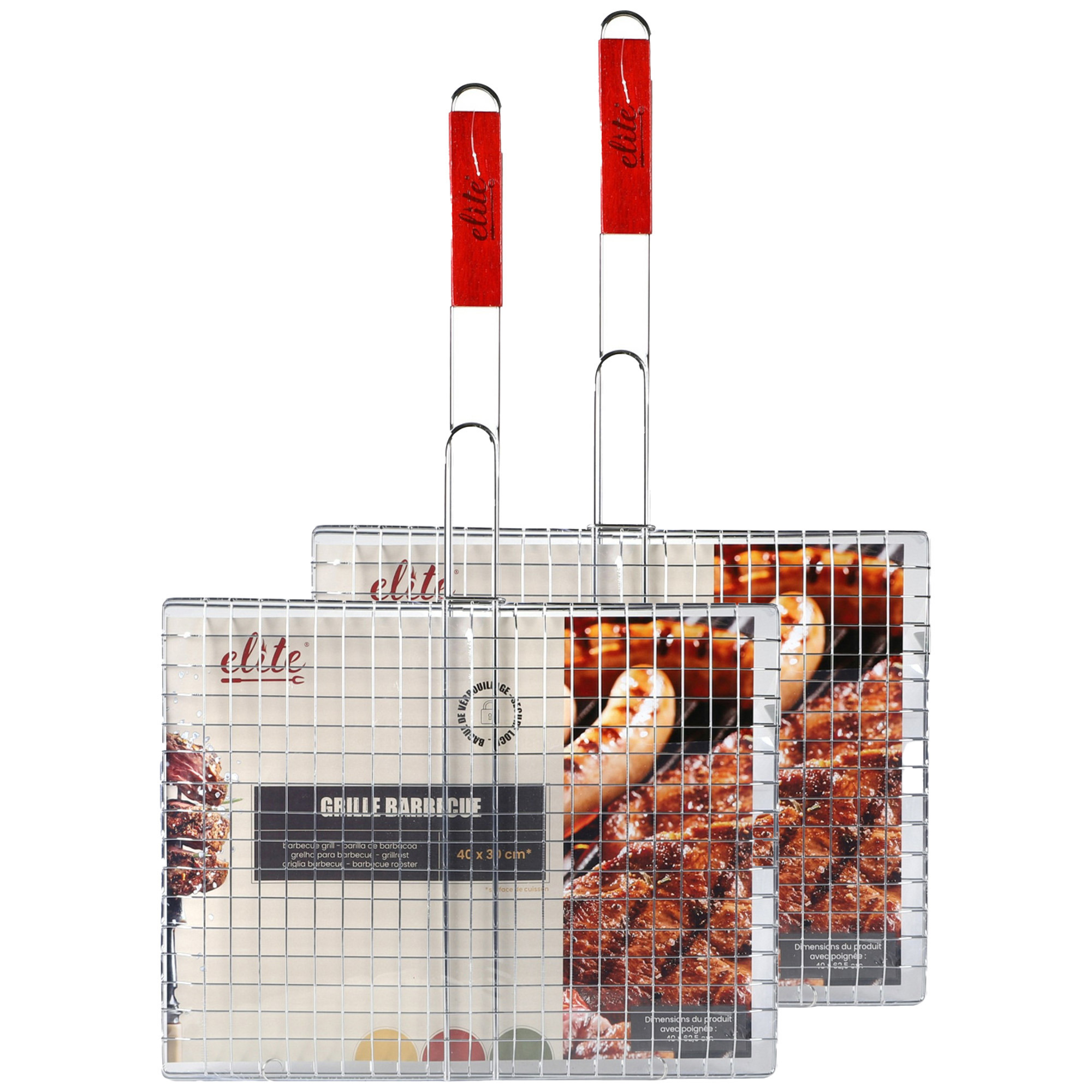 BBQ-barbecue rooster 2x klem grill metaal-hout 40 x 62 x 1 cm Extra groot formaat