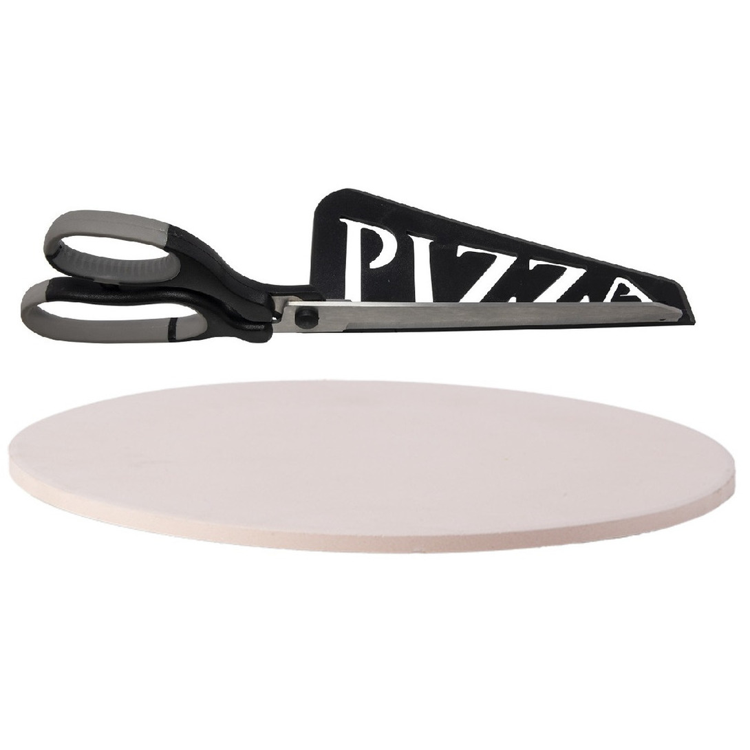 BBQ-oven pizzasteen rond keramiek 30 cm met zwarte pizzaschaar