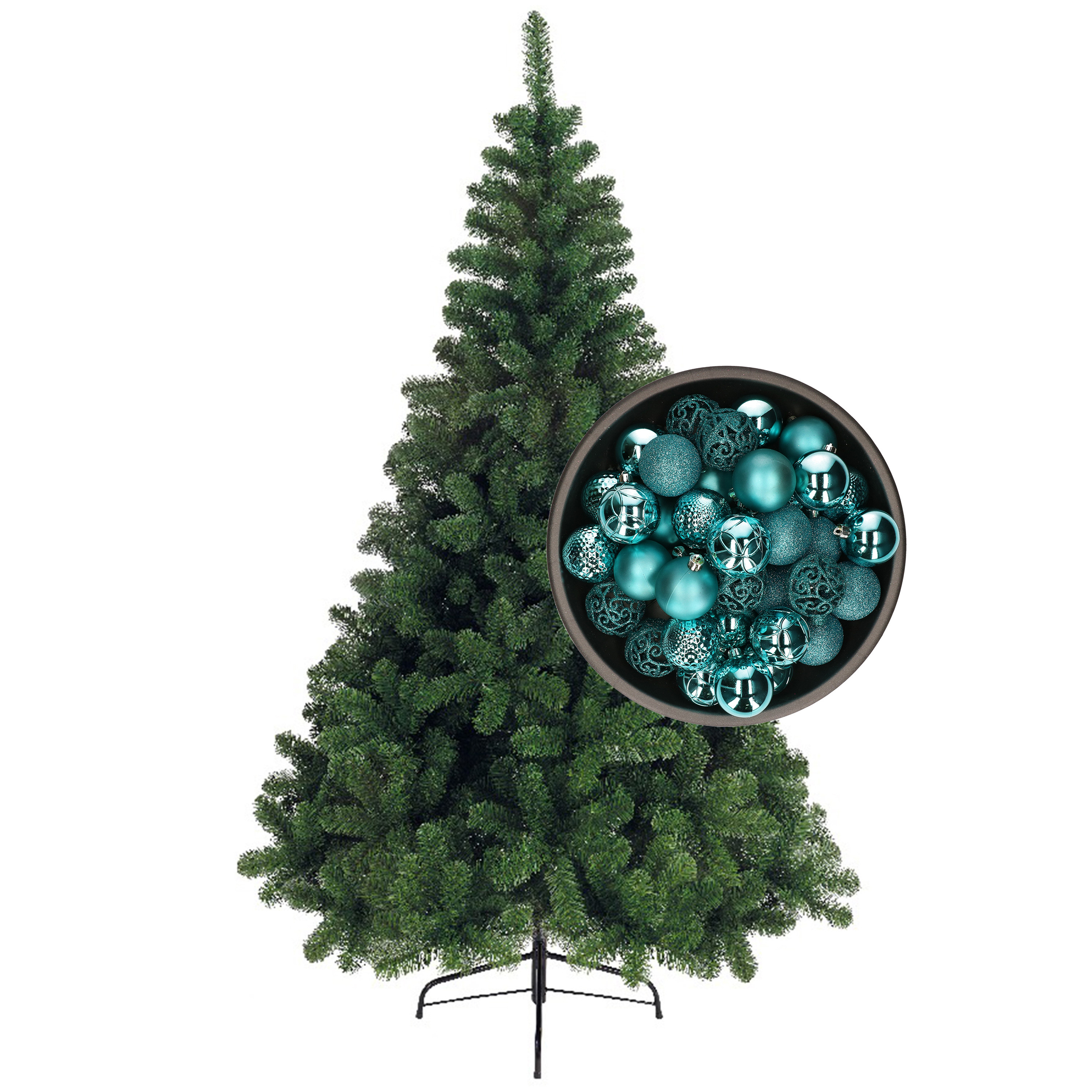 Bellatio Decorations kunst kerstboom 180 cm met kerstballen turquoise blauw