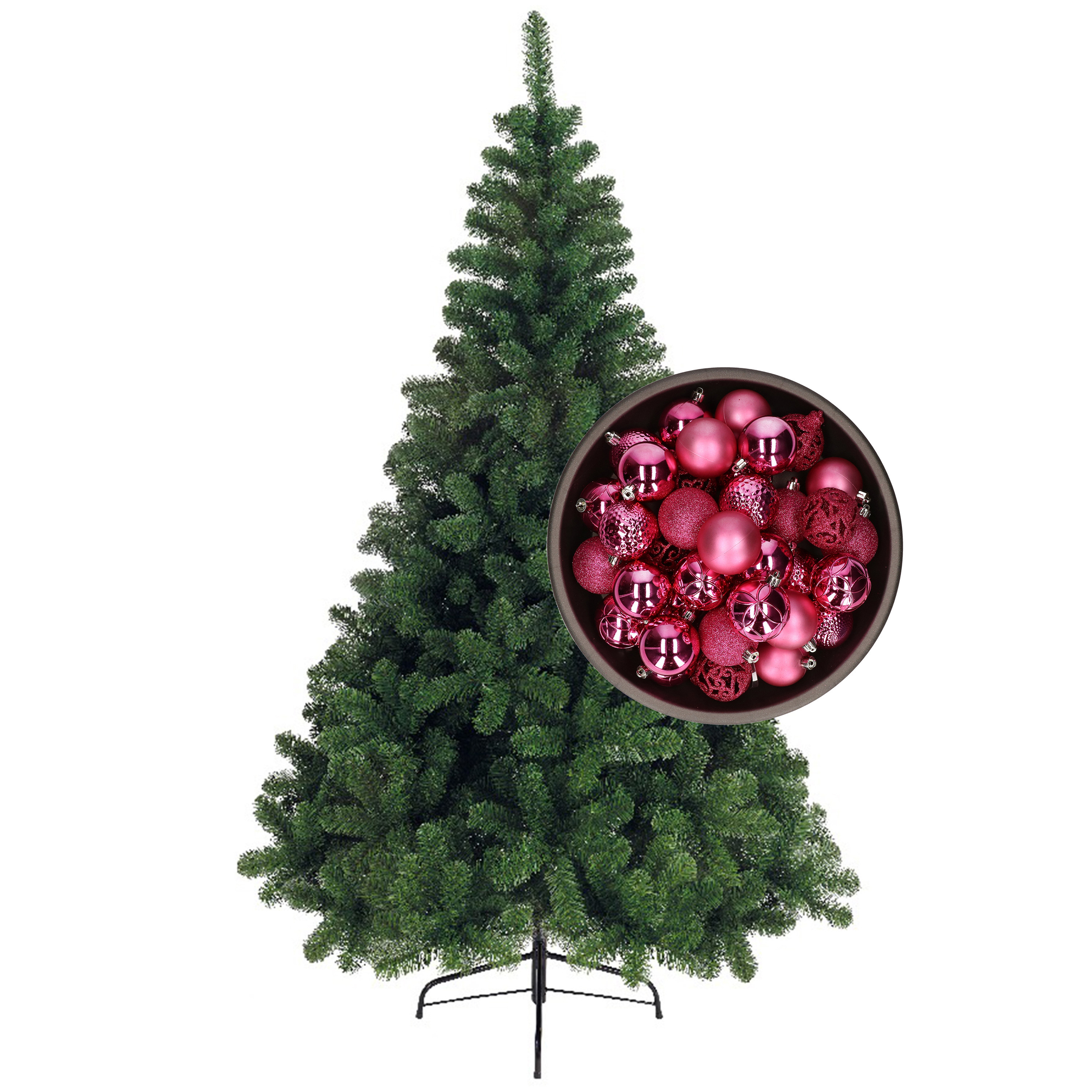Bellatio Decorations kunst kerstboom 210 cm met kerstballen fuchsia roze