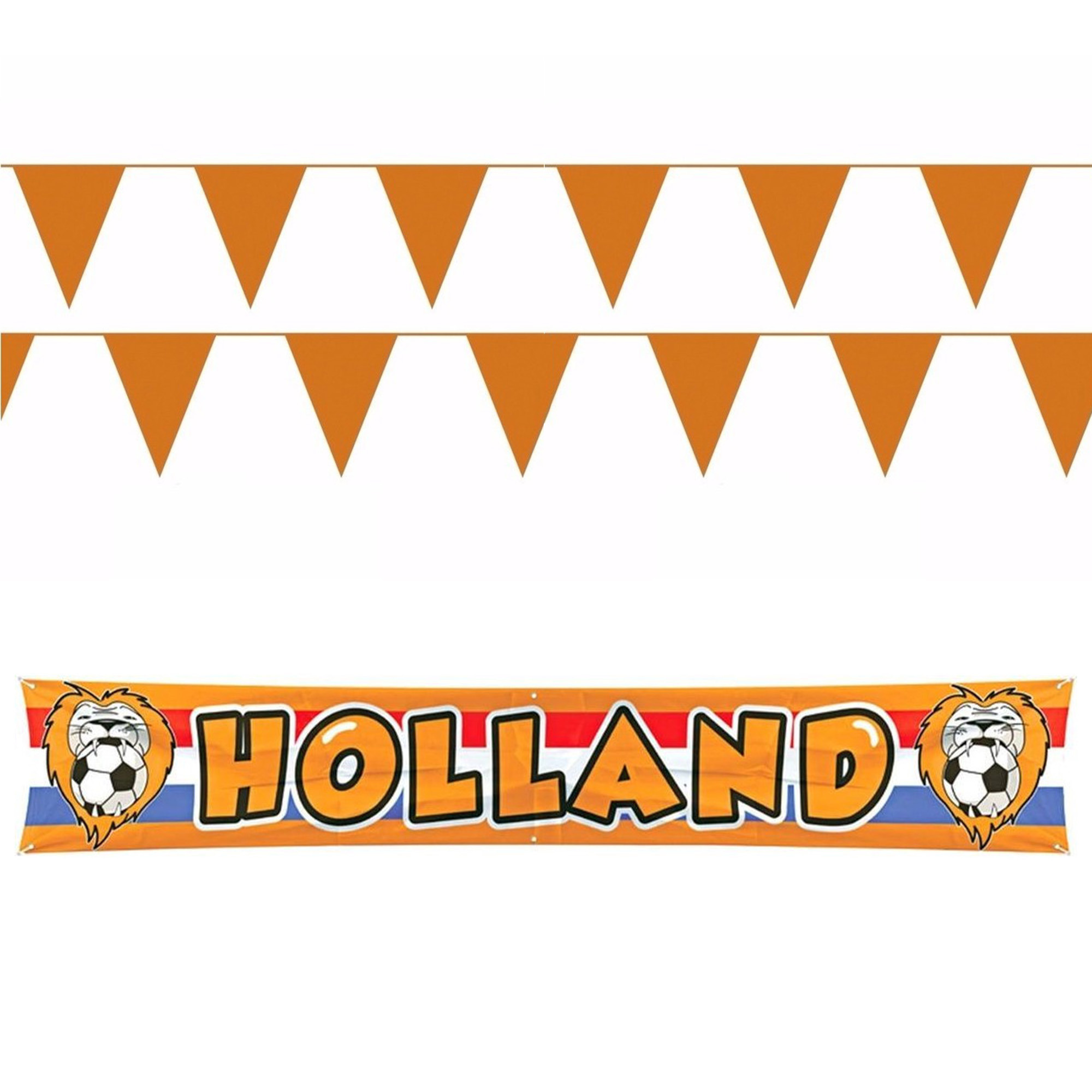 Bellatio decorations Oranje-Holland vlaggenlijnen set met grote banier vlag