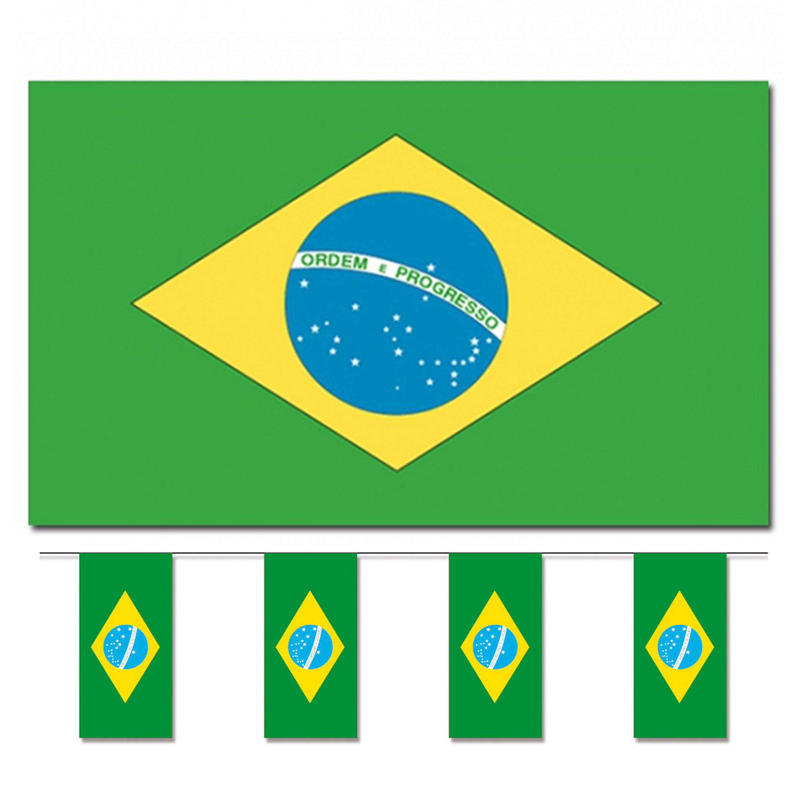 Bellatio Decorations Vlaggen versiering set Brazilie Vlag 90 x 150 cm en vlaggenlijn 4 meter