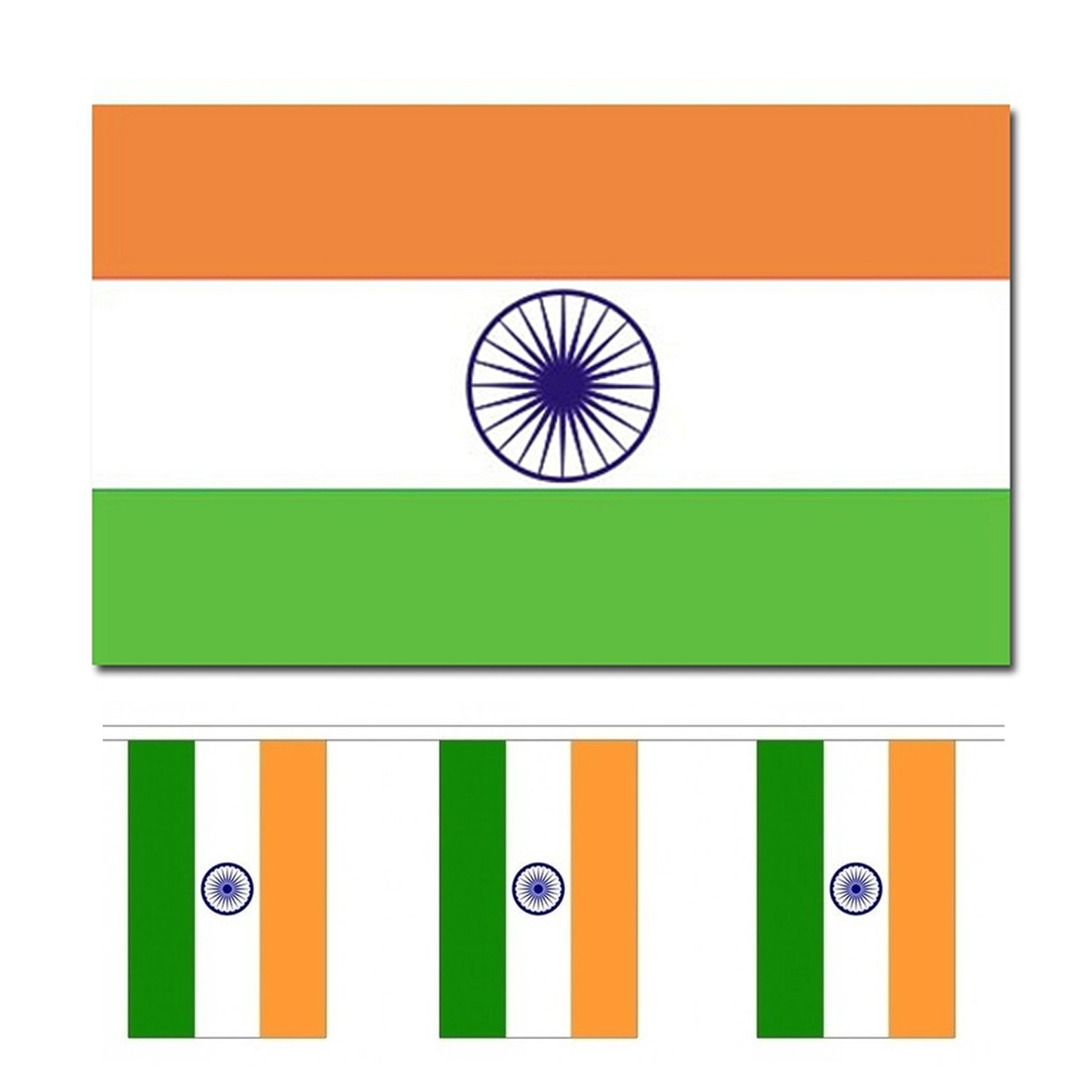 Bellatio Decorations Vlaggen versiering set India Vlag 90 x 150 cm en vlaggenlijn 3 meter
