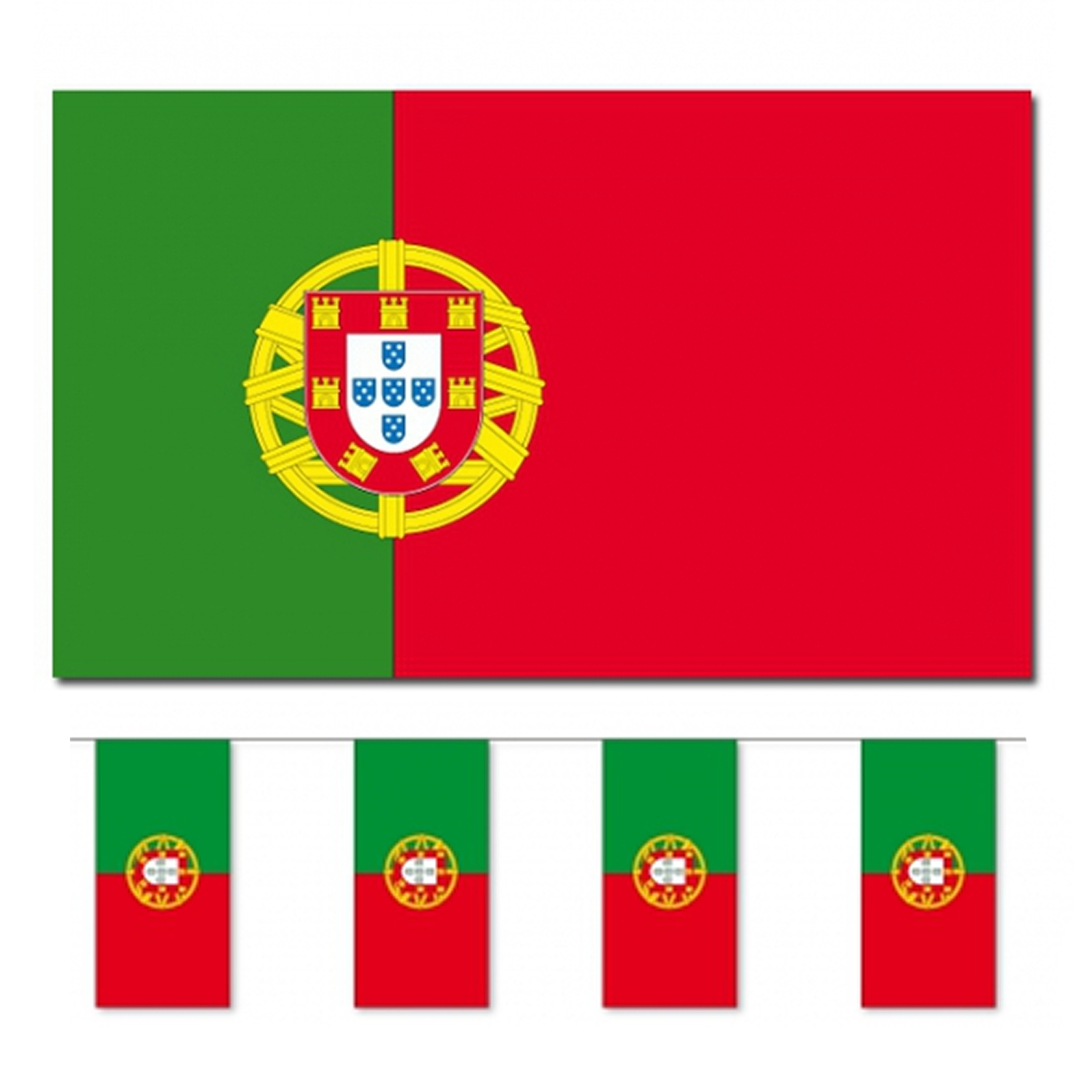 Bellatio Decorations Vlaggen versiering set Portugal Vlag 90 x 150 cm en vlaggenlijn 4 meter
