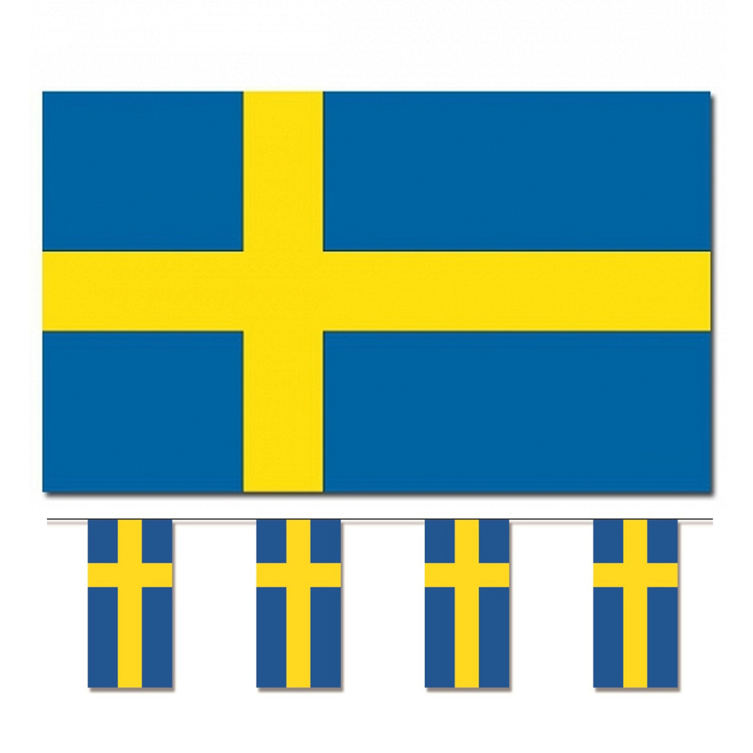Bellatio Decorations Vlaggen versiering set Zweden Vlag 90 x 150 cm en vlaggenlijn 4 meter