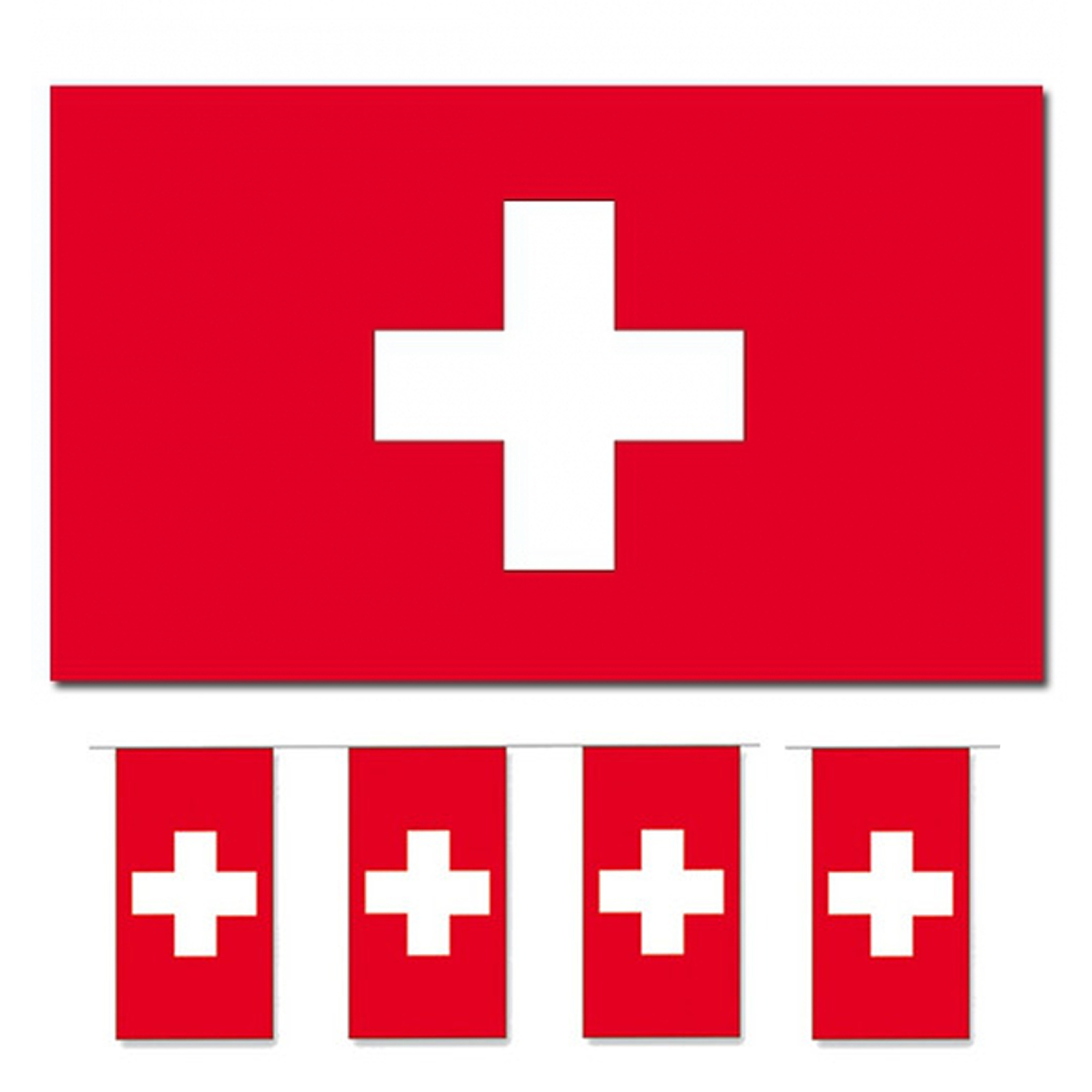 Bellatio Decorations Vlaggen versiering set Zwitserland Vlag 90 x 150 cm en vlaggenlijn 4 mete