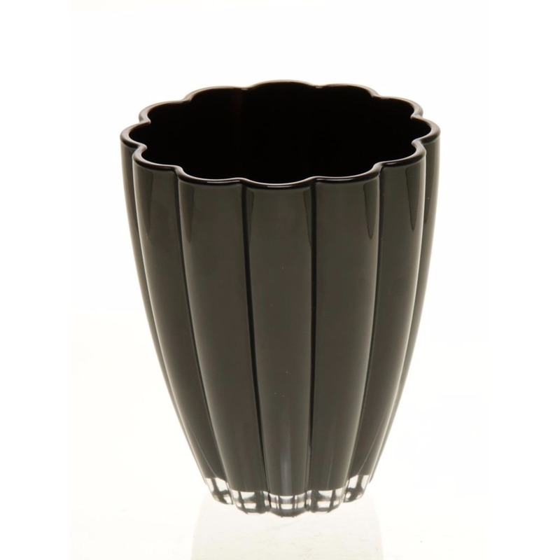 Merkloos Bellatio Design Bloemvorm vaas zwart glas 17 cm -
