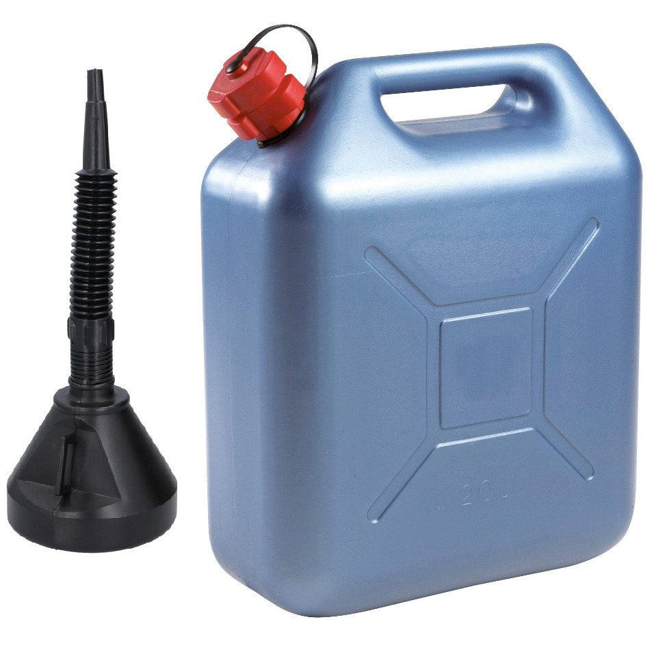 Benzine-olie Jerrycan blauw van 20 liter met handige grote trechter